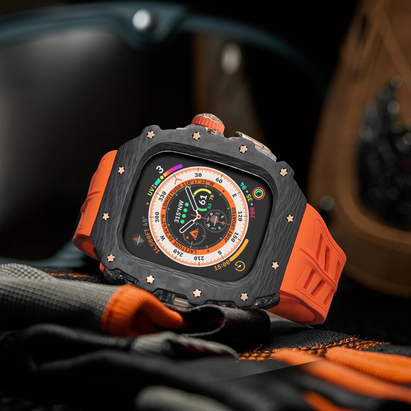 Premium Carbon Fiber Case & Fluorine Rubber Band for Apple Watch Ultra 2 (49mm) - Luxury Protective Cover & Replacement Strap for Men - Durable, Scratch-Resistant Bumper - Perfect for Workouts, Outdoor Adventures & Everyday Wear
