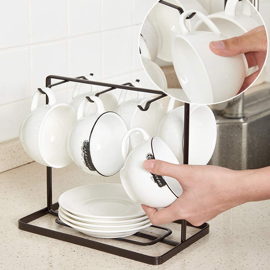 Stainless Steel Coffee Cup Holder with 6 Hooks - Wall Mount Tea Mug Organizer for Kitchen, Bar & Office Storage - Perfect for Displaying Mugs in Restaurants, Cafes or Home Kitchens