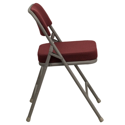Premium FLASH HERCULES Series Curved Triple-Braced Folding Chair - Heavy Duty Double-Hinged Metal Frame with Burgundy Fabric - Perfect for Weddings, Banquets, and Outdoor Events