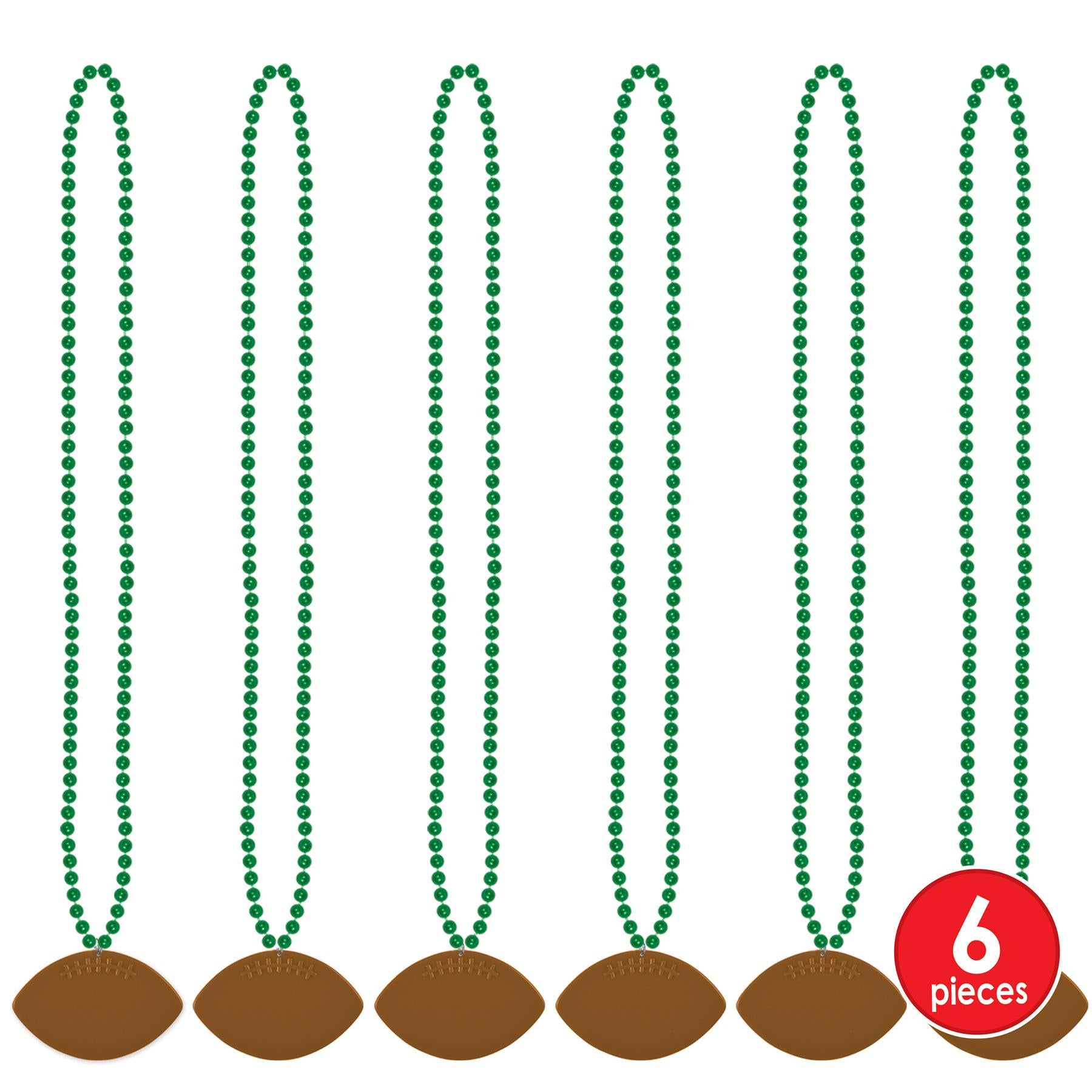 12 Pack Green Mardi Gras Bead Necklaces with Football Medallion - Perfect for Football Tailgate Parties, St. Patrick's Day & Festive Celebrations