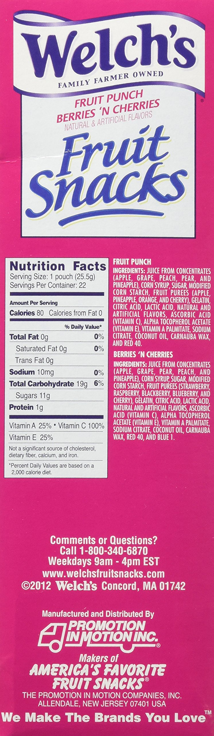 Welch's Fruit Snacks Variety Pack - 22 Pouches (Fruit Punch & Berries 'n Cherries, 0.9 oz Each) | Healthy Snacks for Kids, Lunch Box, Office & On-the-Go | Gluten-Free & Fat-Free Treat