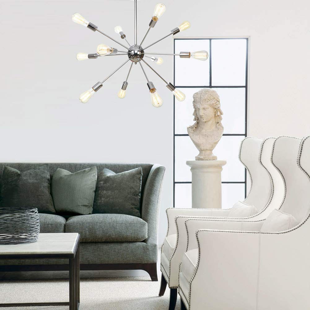 NEAFP Lrsfgap Sputnik Chandelier - 18-Light E27 Modern Hanging Light Fixture with Transparent Glass Shades, Chrome Finish for Dining Room, Living Room, Bedroom | Perfect for Home Decor, Wedding Venues & Restaurant Lighting