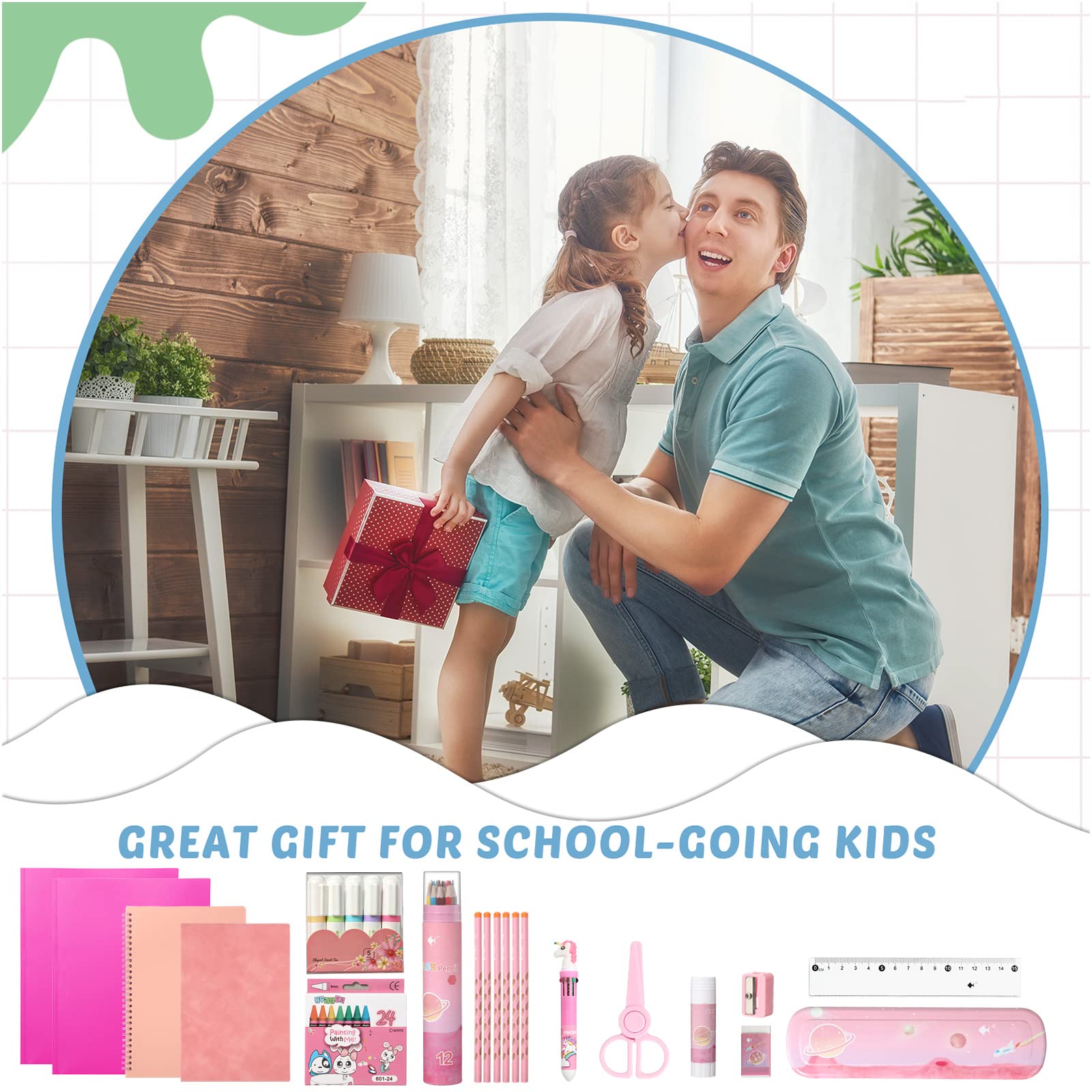 Sabary 58 Pcs Pink Back to School Supply Kit for Girls - Folders, Notebooks, Pencils, Pens, Rulers, Scissors & More | Complete Classroom Essentials Bundle for Grades K-12 | Perfect for Homeschooling, Classroom Organization & Student Gifts