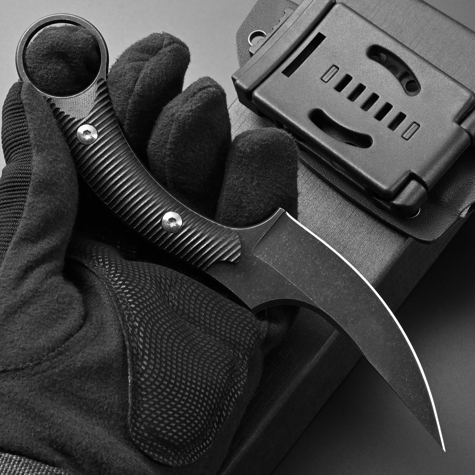 Ccanku C1490 8 Inch Fixed Blade Knife - D2 Steel Claw Knife with G10 Handle & K Sheath - Survival Knife for Outdoor, Bushcraft, Hunting, Camping - Perfect for Tactical Use, Emergency Preparedness, and Everyday Carry (EDC) - Black