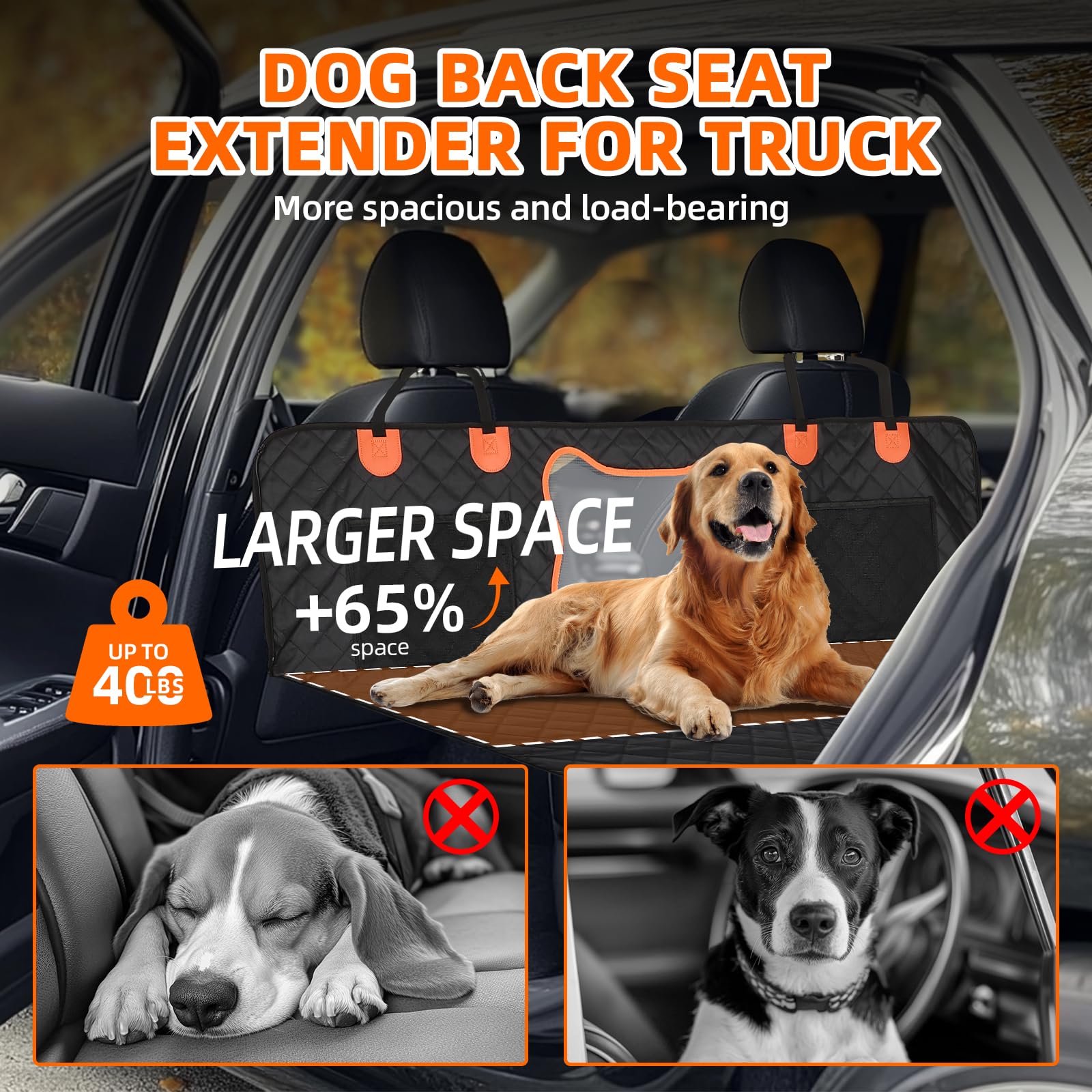 FAHKNS Heavy Duty Dog Car Seat Cover for Trucks - Waterproof Pet Hammock with Hard Bottom & Strong Support for Full Size Pickups (F150/RAM1500/Silverado Crew Cab) - Perfect for Road Trips & Outdoor Adventures