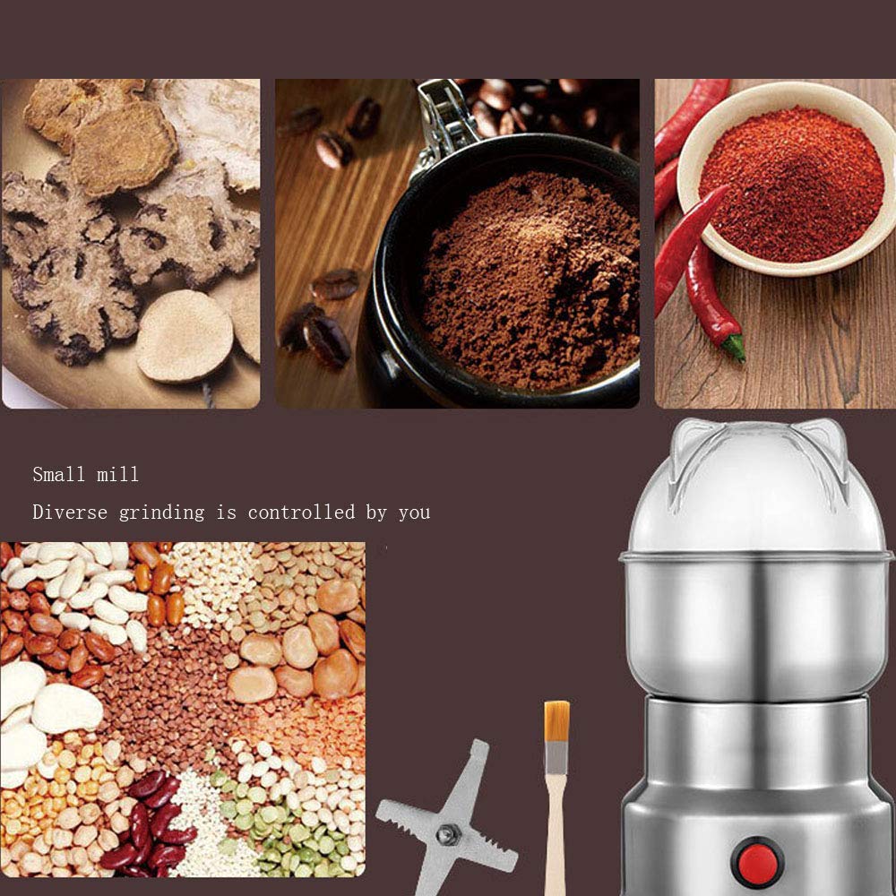 300W Stainless Steel Grain Grinder - Electric Mill for Coffee Beans, Herbs, Spices & Cereals | Perfect for Home Kitchen, Camping & Coffee Shops