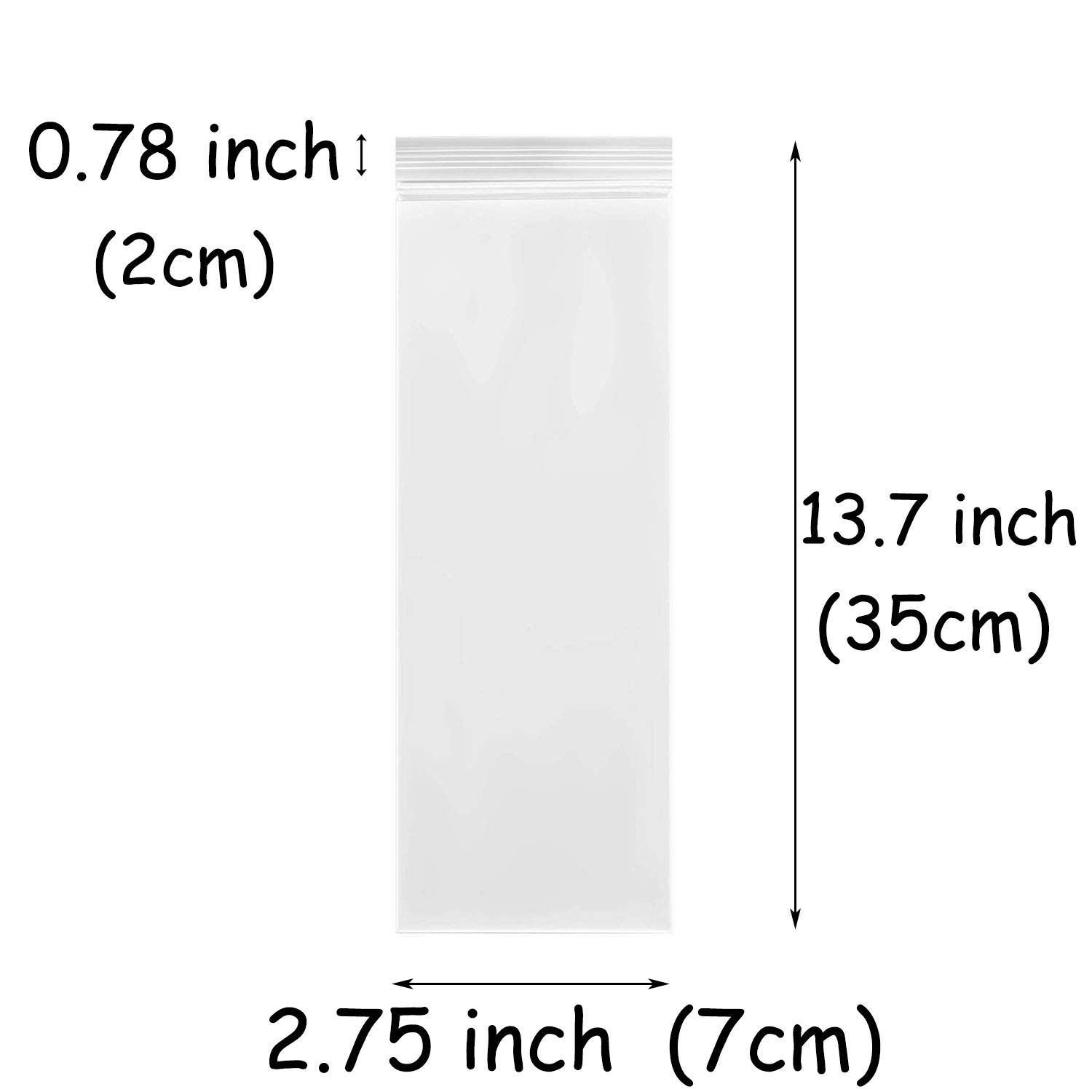 100-Pack Clear Resealable Tall Thin Zip Bags, 2.7