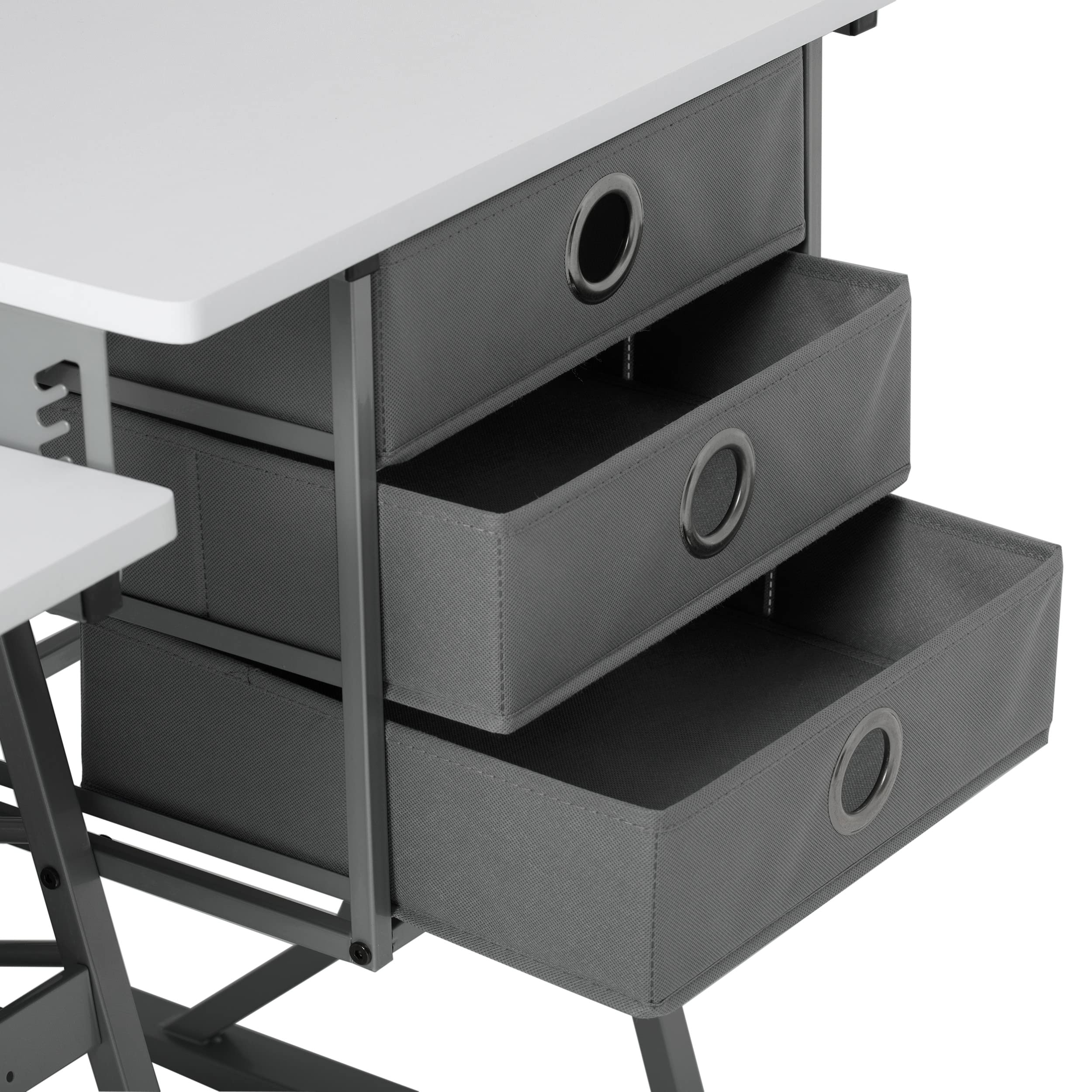 Eclipse Sewing Machine Table with Storage Drawers - White Craft Table with Gray Drawers & Large Lower Shelf - Multi-Purpose Hobby Desk for Sewing, Quilting & Computer Work - Perfect for Home Studios & Craft Rooms