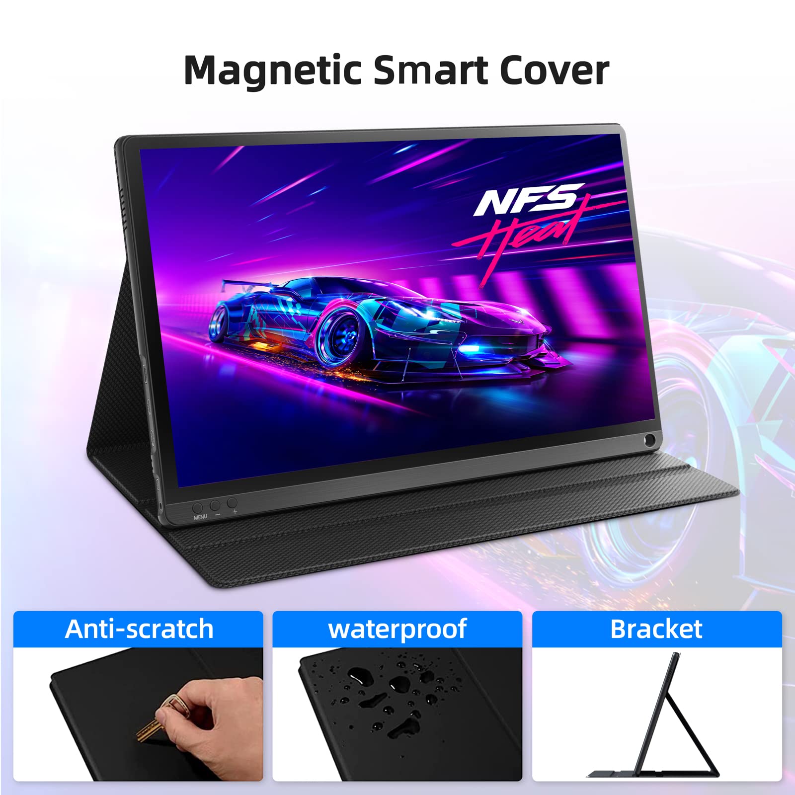 15.6 Inch Portable Monitor - FHD 1080P IPS LCD Gaming Screen with HDR Mode, Built-in Dual Speakers, USB-C & HDMI - Ultra Thin External Display for Laptop, PC, Mac, Smartphone - Perfect for Work, Gaming & Travel