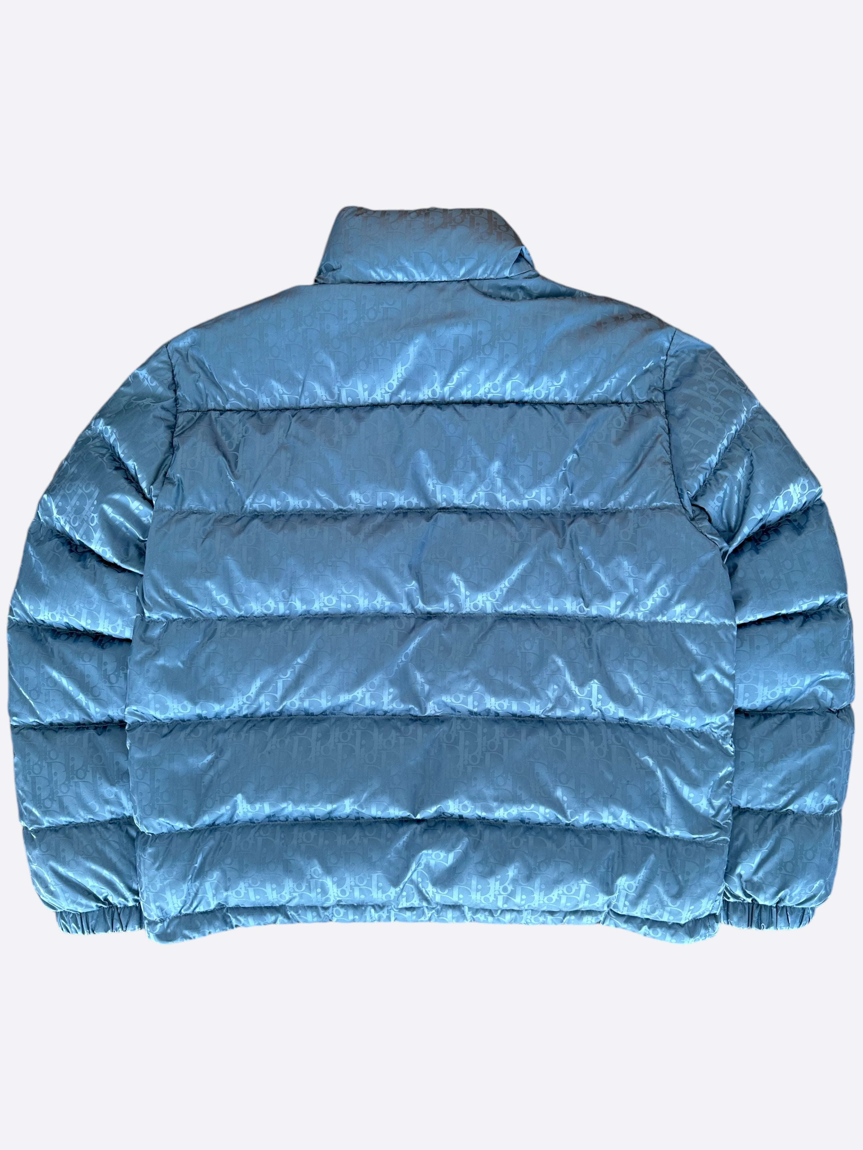 Dior Blue Oblique Puffer Jacket for Women - Winter Warm Quilted Down Coat | Fashionable Outerwear for Cold Weather & Outdoor Activities