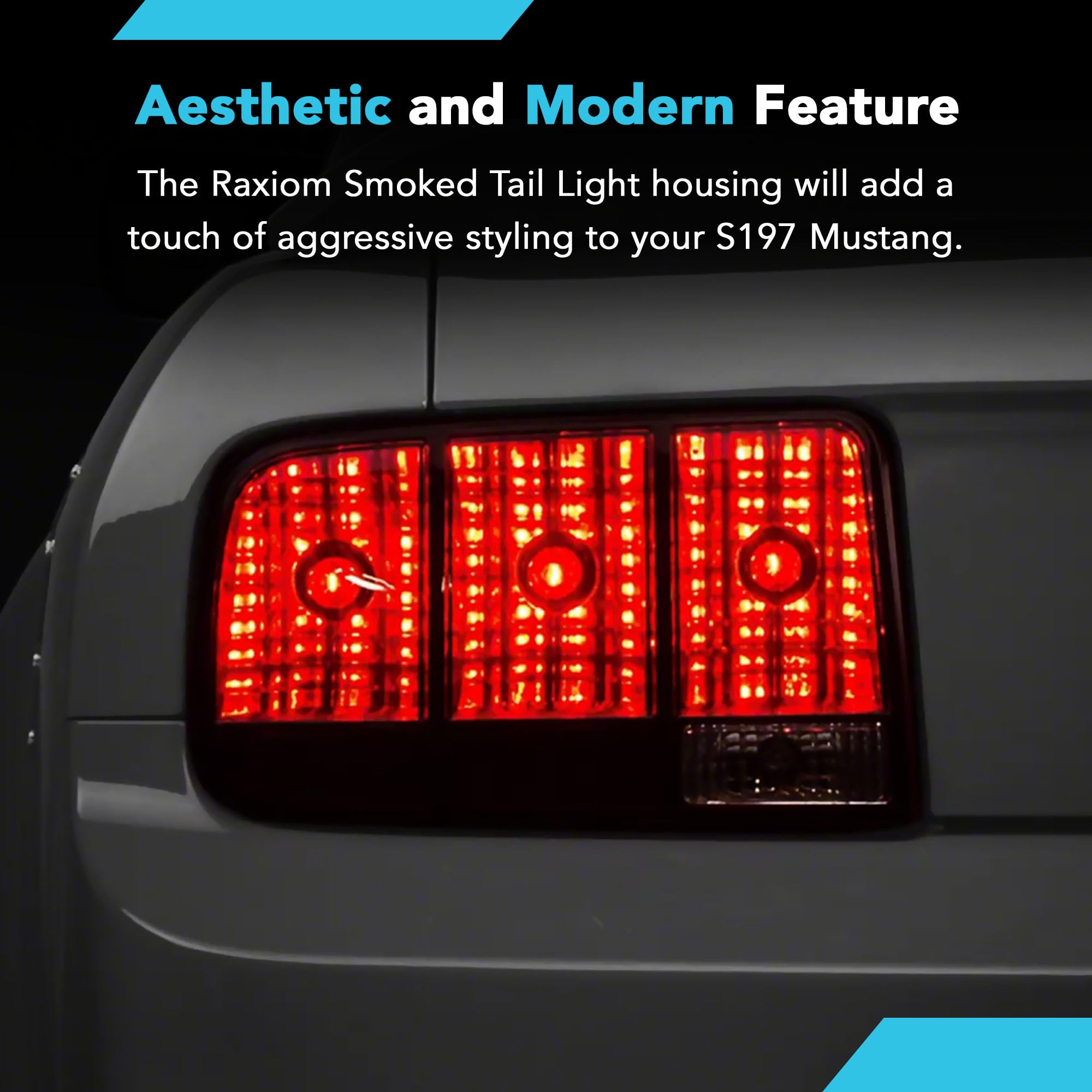 Raxiom Smoked Tail Lights Set Assembly for Ford Mustang 2005-2009 - Iconic Styling, Easy Installation | Upgrade Your Mustang's Rear Look for Night Driving & Car Shows