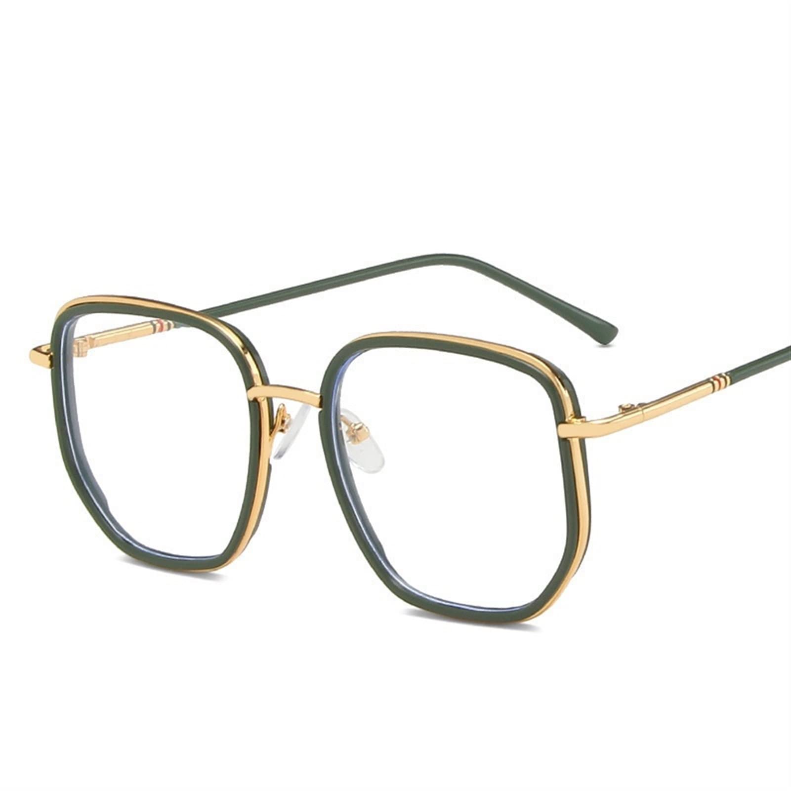 Blue Light Blocking Reading Glasses - Fashionable Large Frame Polygonal Retro Glasses for Men & Women (Green, +1.5 Strength) - Perfect for Computer Use, Reading & Screen Time Protection