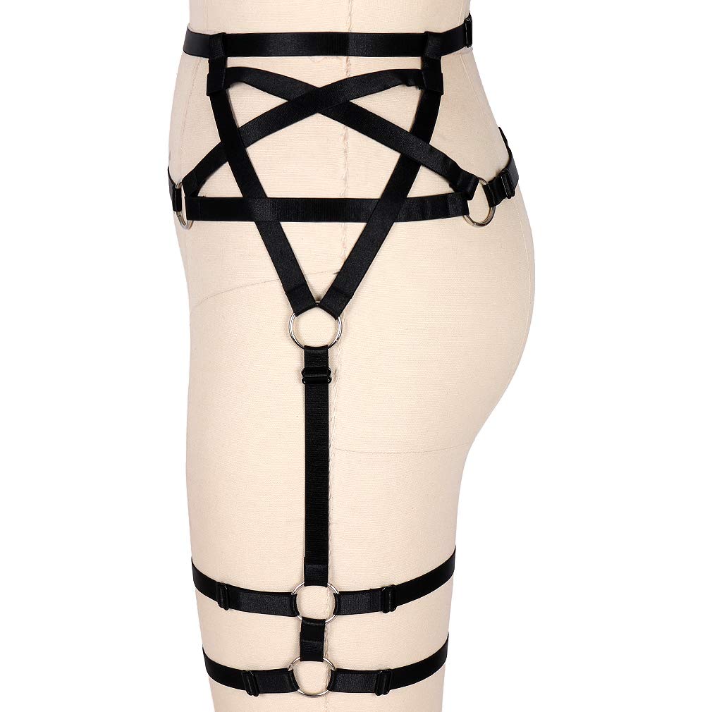 Women's Gothic Pentagram Harness Garter Belt - Punk Lingerie Adjustable Thigh Straps & Waist Cincher for Stockings | Perfect for Halloween, Cosplay, BDSM & Alternative Fashion