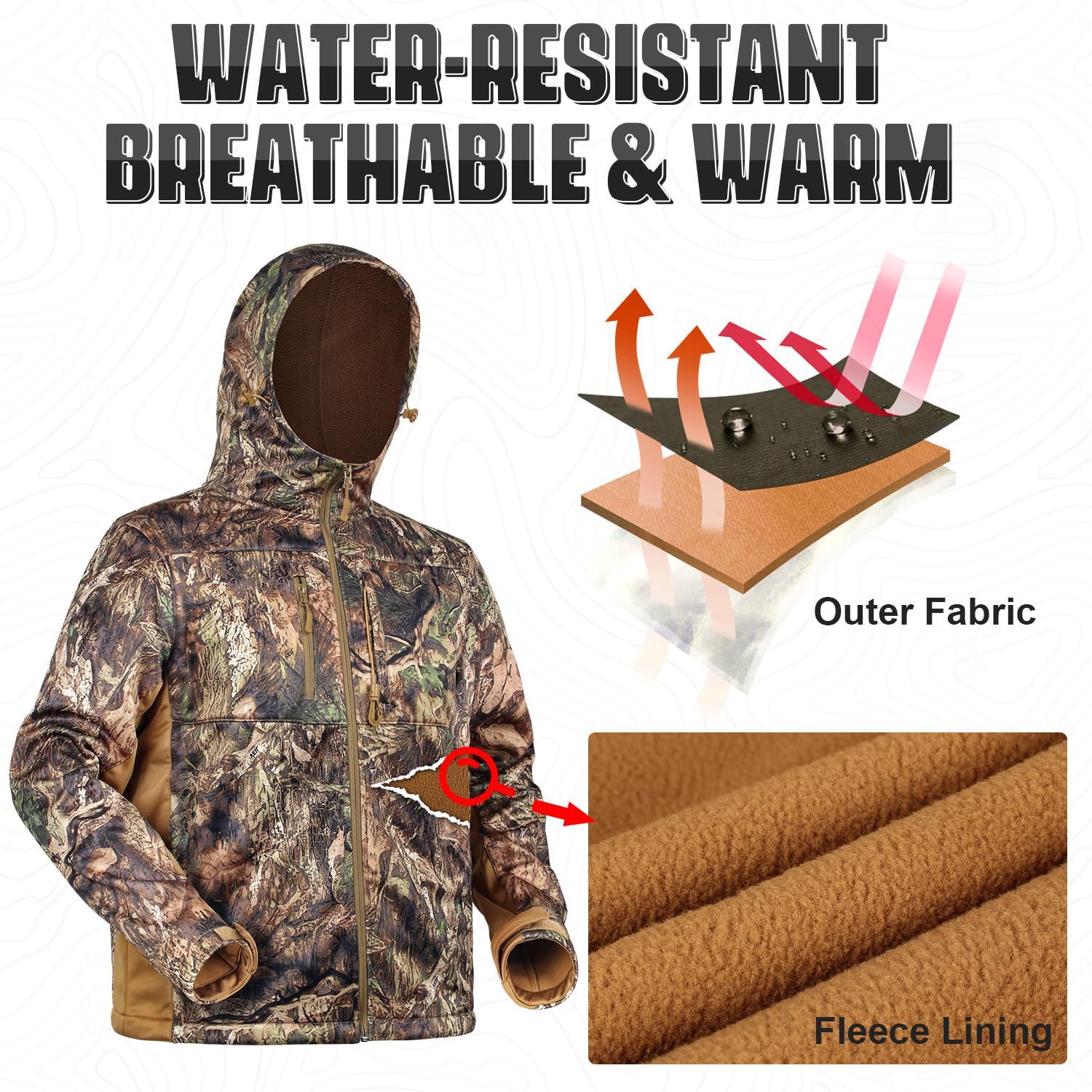 Silent Hunting Jacket and Pants Set for Men - Warm Fleece Lined Camo Hunting Gear for Cold Weather - Perfect for Deer Hunting, Duck Hunting & Outdoor Adventures