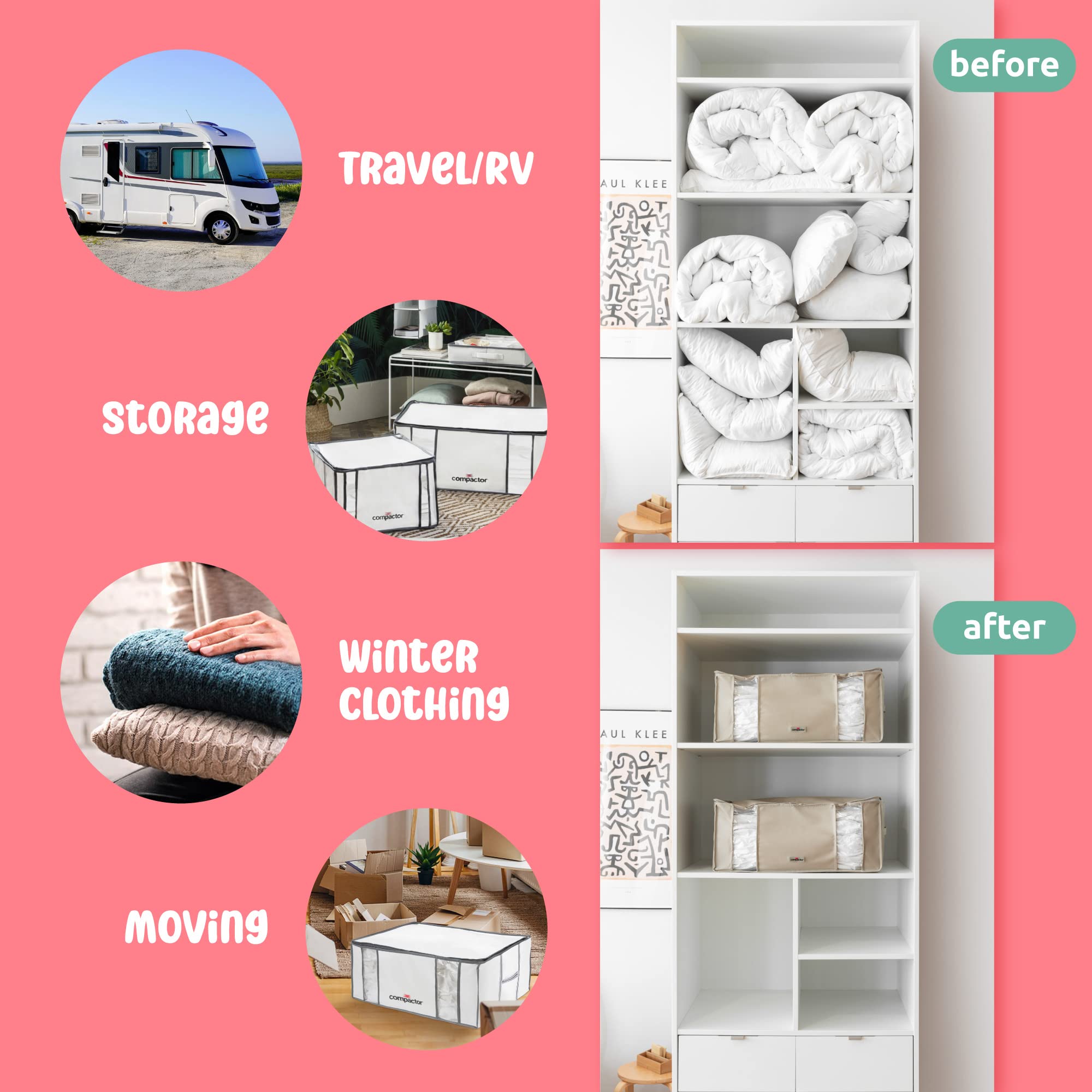 XXL Compactor Vacuum Storage Bags with Semi-Rigid Box - Space Saving Vacuum Seal Bags for Clothes, Comforters & Blankets - Perfect for Travel, Seasonal Storage & Home Organization