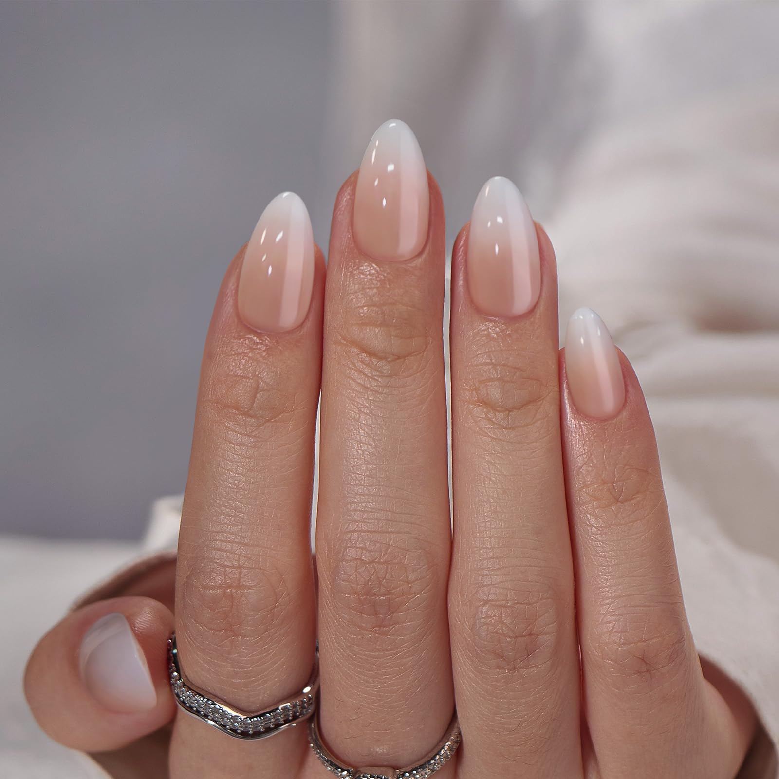 BTArtbox Soft Gel Press On Nails - Almond Medium Length Ombre Fake Nails with Nail Glue, Semi-Transparent Reusable Stick On Nails Kit (30PCS, 16 Sizes, Vanilla Cream) - Perfect for Parties, Weddings, Date Nights & Everyday Wear