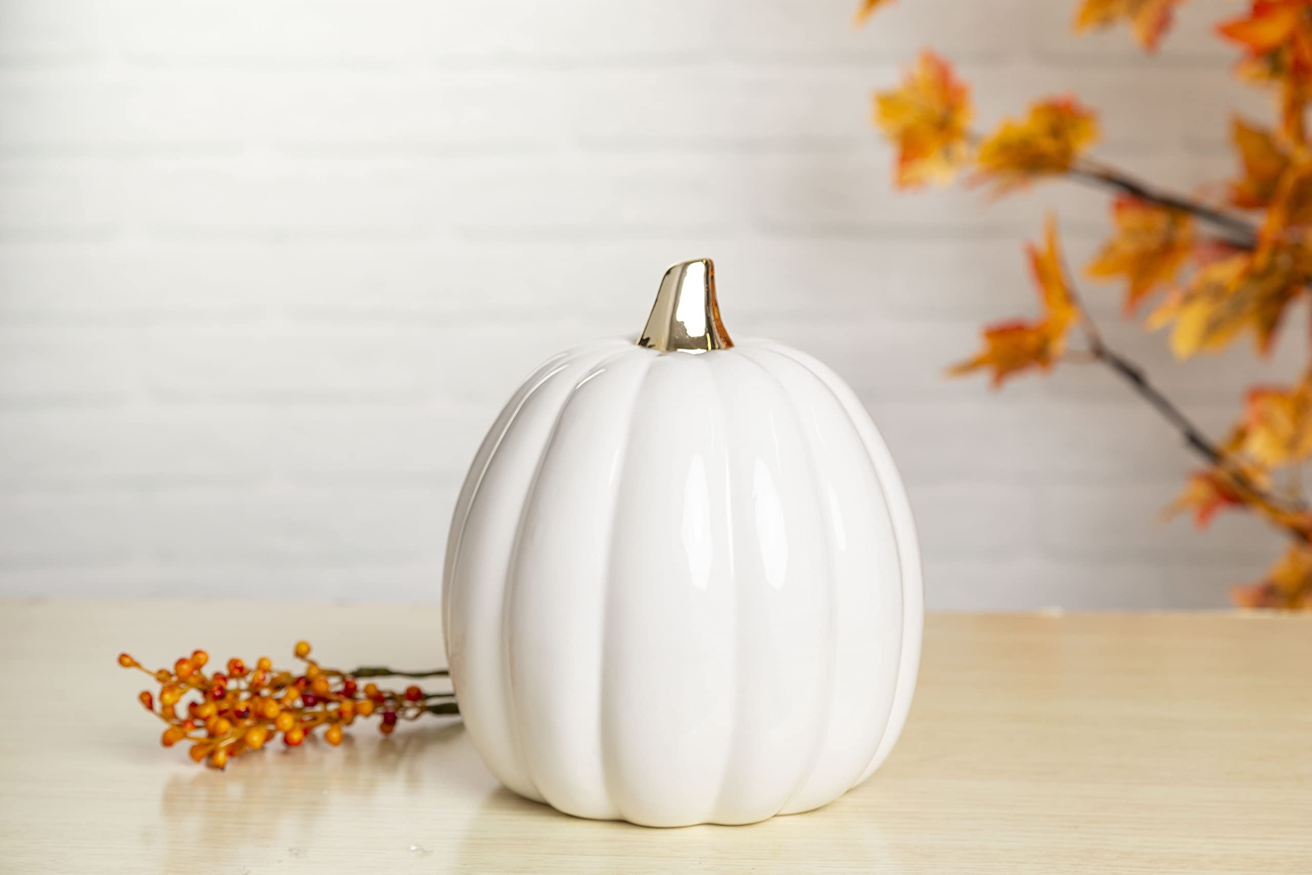Pearhead White Ceramic Pumpkin - Elegant Fall Home Decor, Modern Holiday & Halloween Decoration - Perfect for Thanksgiving Centerpiece, Mantel Display, and Seasonal Table Settings