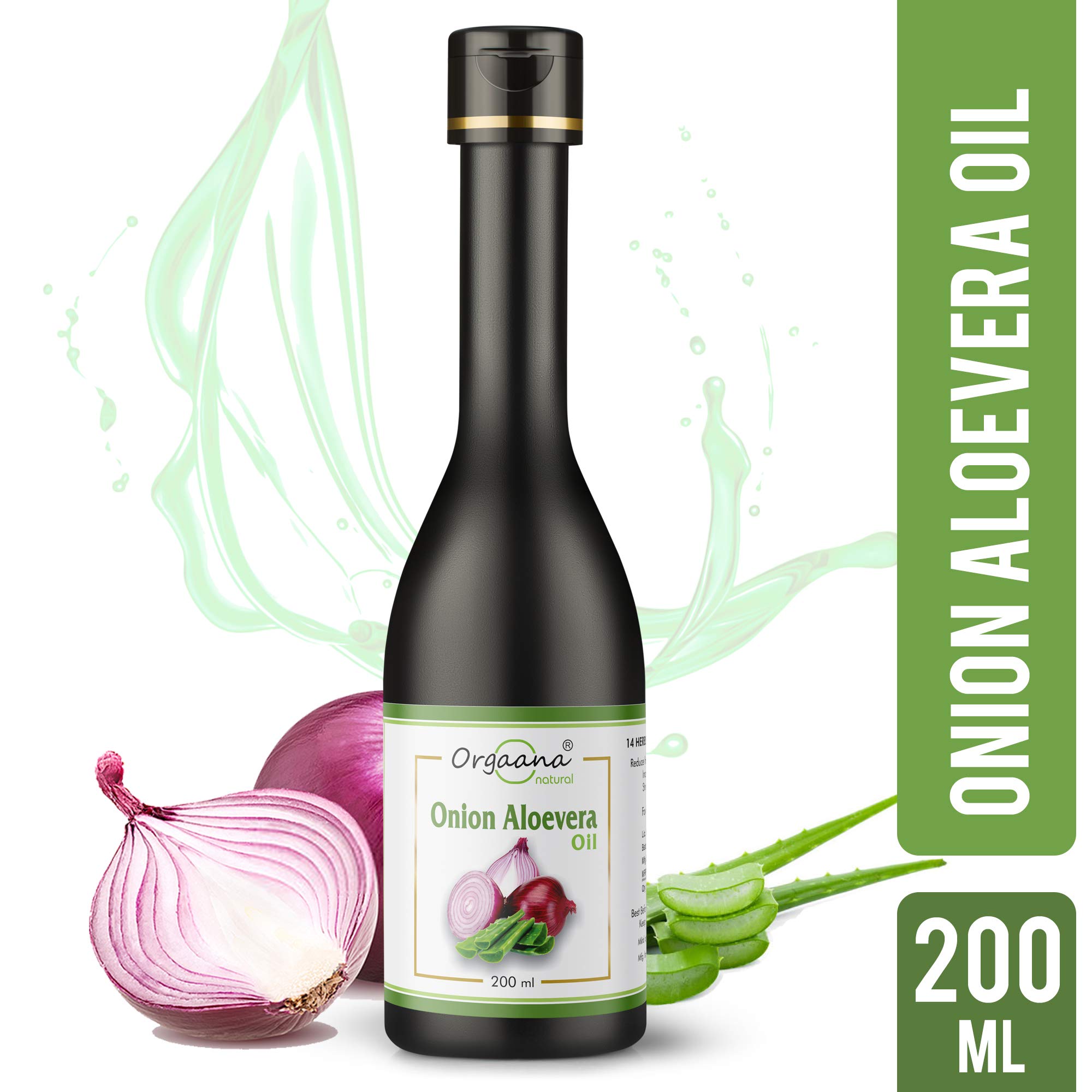 Orgaana Natural Onion & Aloe Vera Hair Oil with 12 Essential Oils - Hair Growth Treatment for Men & Women (200ml) - Promotes Thicker, Stronger Hair for Daily Use & Scalp Care