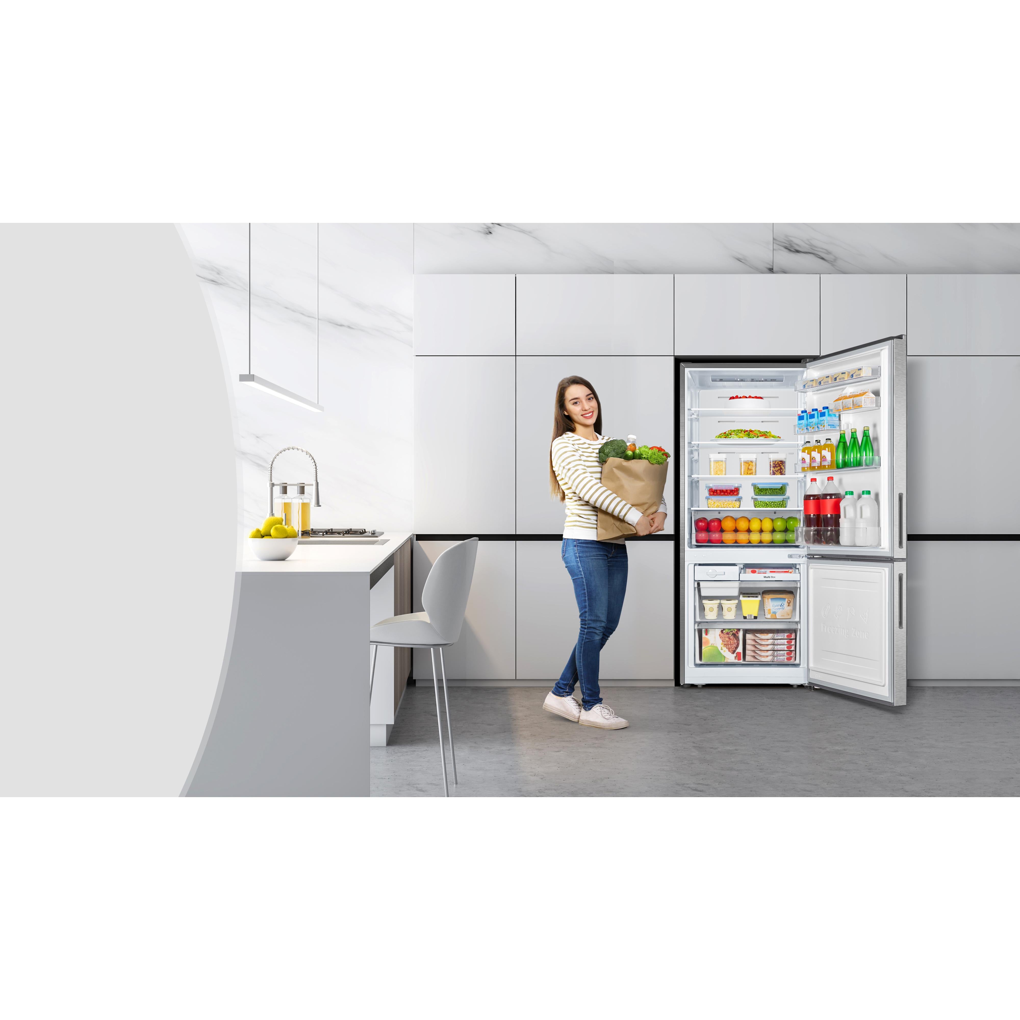 AVIVA 27.6 Inch Counter Depth Bottom Freezer Refrigerator - 14.8 cu.ft Energy Efficient Stainless Steel French Door Fridge for Kitchen, Home, Office & Apartment Use