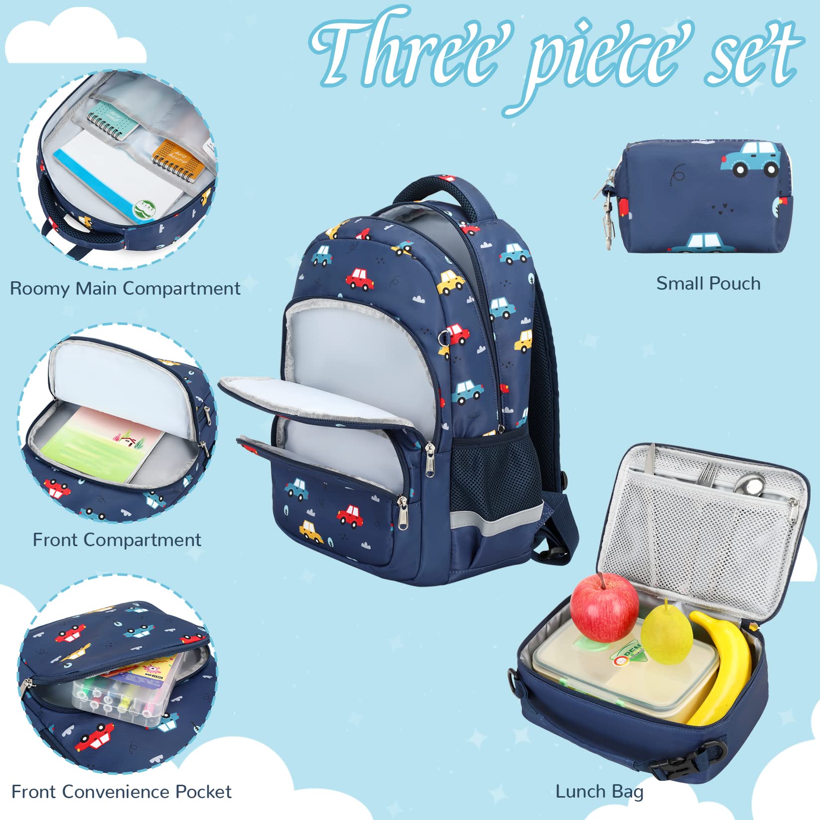 Durable School Backpack for Boys - Kids Bookbag with Insulated Lunch Bag & Coin Pouch - Black Dinosaur Design - Perfect for Elementary Students, Day Trips & Outdoor Adventures