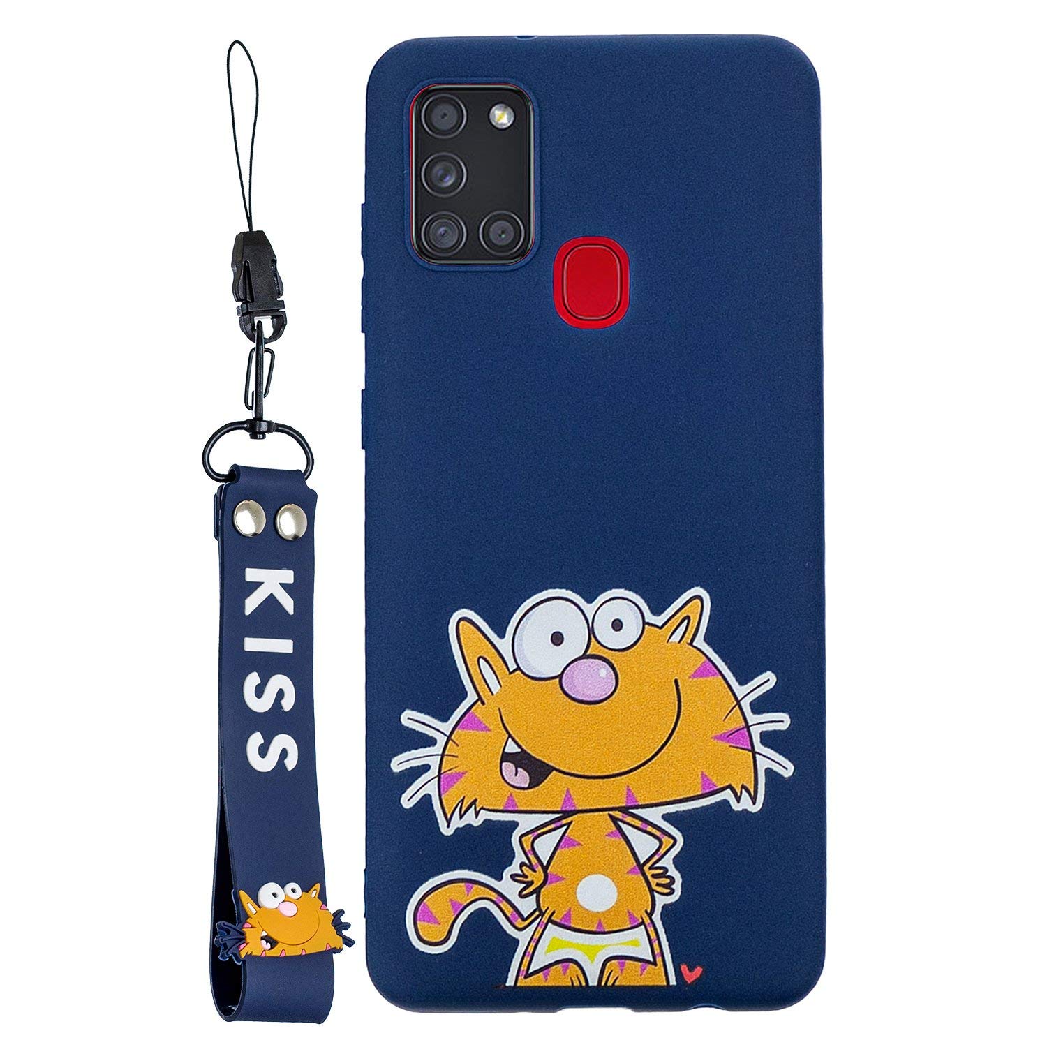 SHUNDA Slim Cartoon Silicone Case with Lanyard for Samsung Galaxy A21S (6.5 Inch) - Shockproof Protective Phone Cover Featuring Cute Cat Design - Perfect for Everyday Use, Travel, and Outdoor Activities
