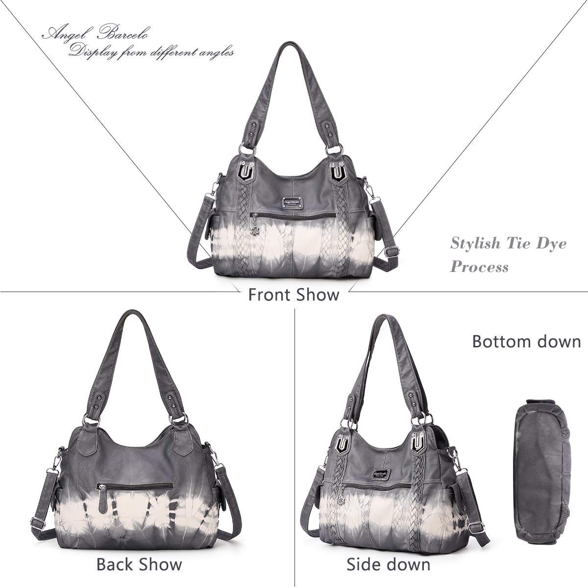 Angel Barcelo Women's Roomy Hobo Handbag - Genuine Washed Leather Shoulder Bag & Tote Purse for Work, Travel & Everyday Use