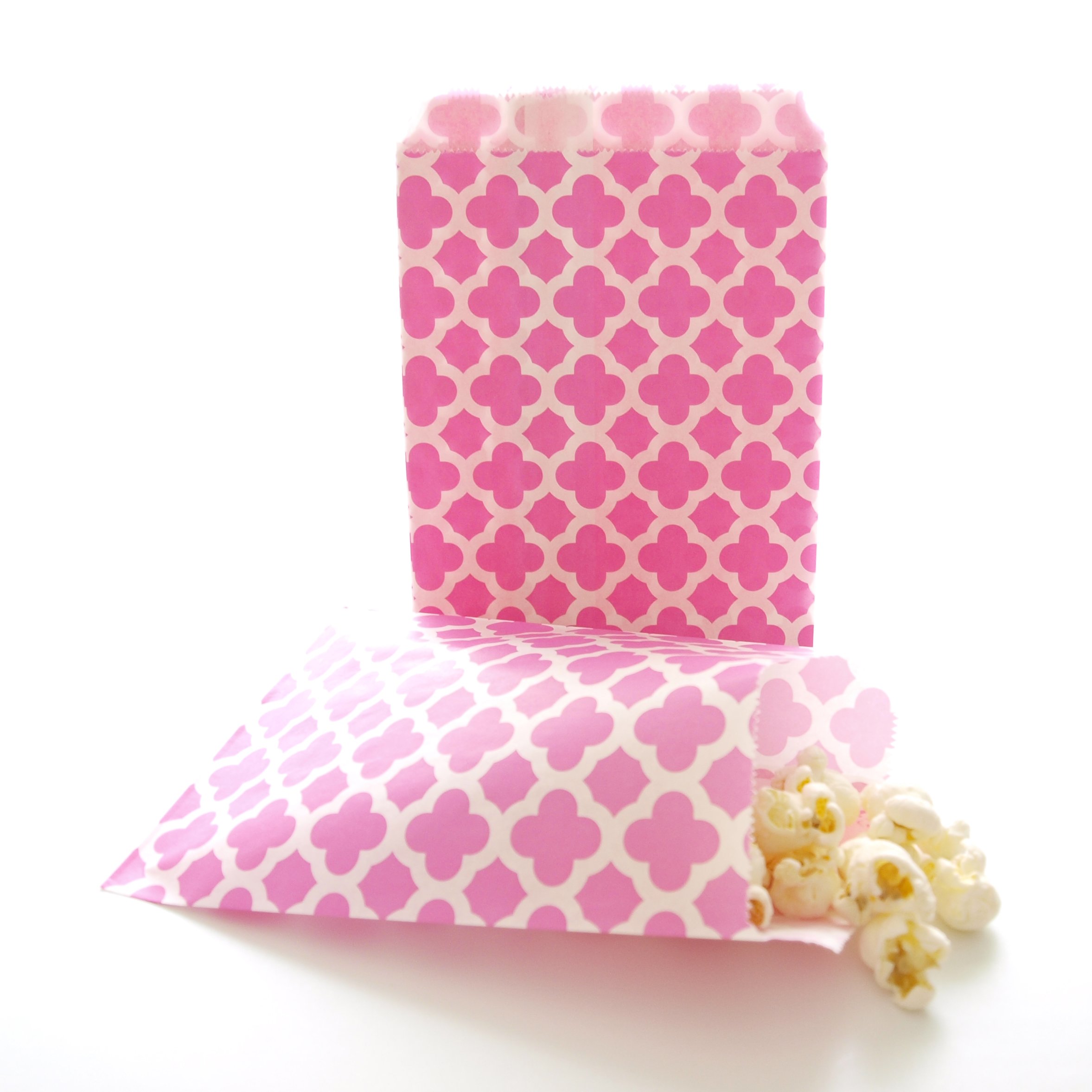 100 Pack Hot Pink Wedding Favor Bags & Birthday Party Goodie Bags - Striped, Chevron, Spanish Tile & Polka Dot Designs for Wedding Favors, Baby Showers, Bridal Parties & Birthday Celebrations