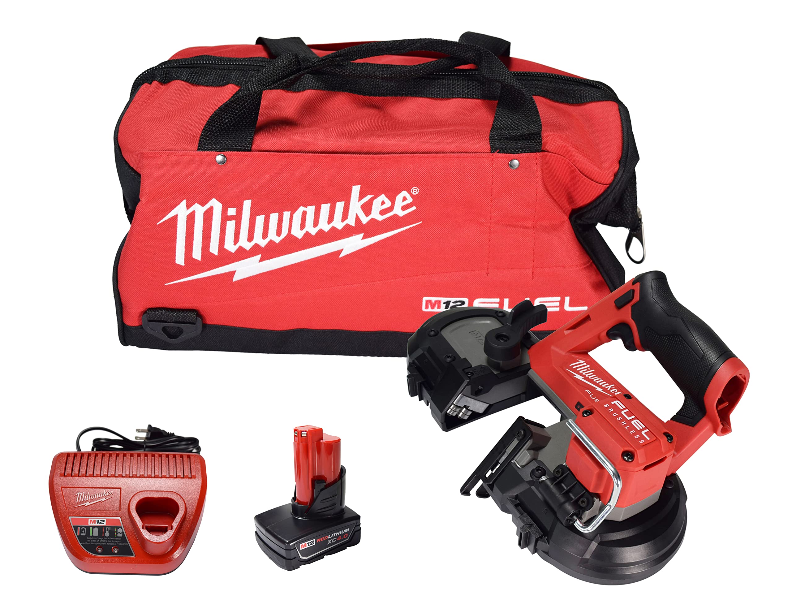 Milwaukee 2529-21XC M12 FUEL 12V Lithium-Ion Cordless Compact Band Saw Kit with 4.0Ah Battery, Charger & Tool Bag - Perfect for Metal Cutting, Plumbing & Electrical Work