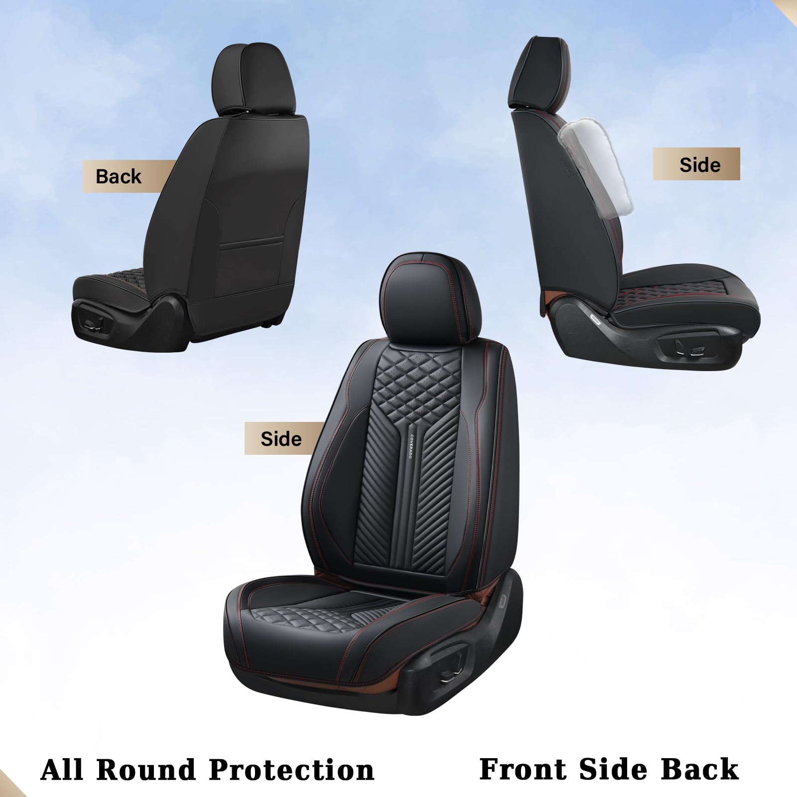 Premium Waterproof Car Seat Covers 2-Pack - Luxury Leather Front & Rear Seat Protectors for Most Vehicles (Black) | Durable Auto Seat Cushions for Daily Commute, Road Trips & Family Protection