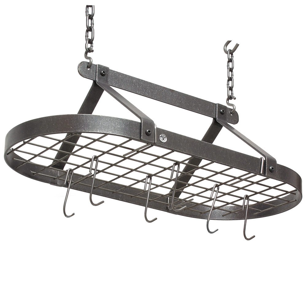 Enclume Classic Oval Hammered Steel Ceiling Pot Rack - Medium Size for Kitchen Organization & Cookware Storage | Perfect for Home Chefs & Small Space Solutions