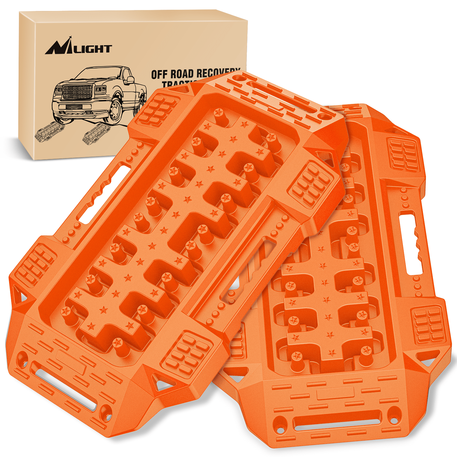 Off Road Mini Short Recovery Traction Boards for 4WD 4X4 Vehicles - 2PCS Orange Sand Tracks for SUV, Jeep, Truck - Emergency Mud Snow Sand Off-Roading Rescue Gear