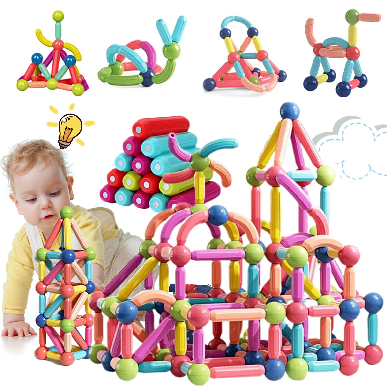 Magnetic Building Blocks STEM Toys for Kids Ages 3-8, 64PCS Educational Montessori Toys for Toddlers & Preschoolers - Perfect for Birthday Gifts, Easter Basket Stuffers & Classroom Learning Activities