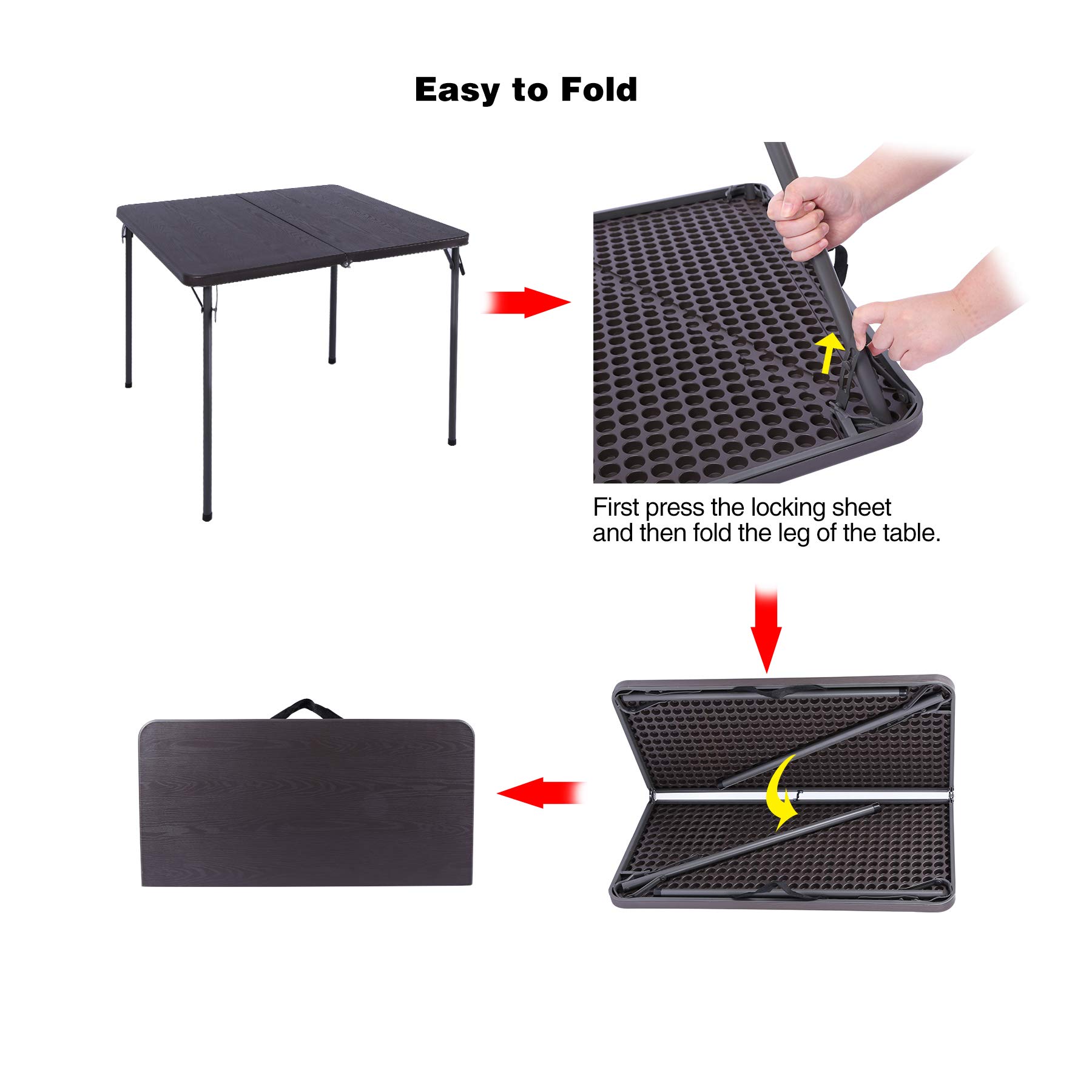 **Folding Square Card Table with Waterproof Plastic Top - 34x34 Inch Lightweight Portable Small Folding Table for Adults - Indoor & Outdoor Use - Perfect for Parties, Camping, Picnics & Game Nights - Black**