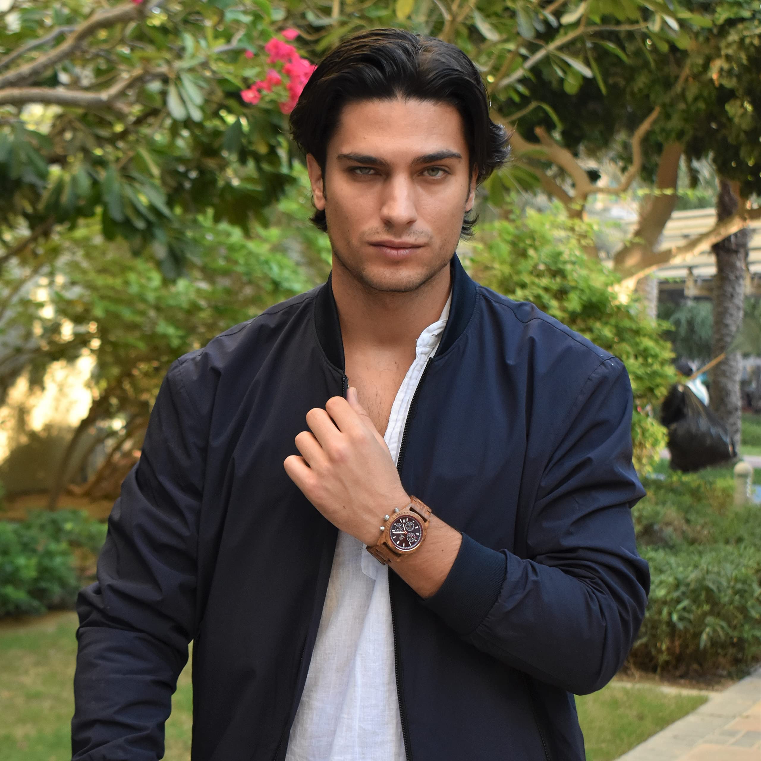 **Zeitholz Men's Wooden Watch - 42mm Natural Wood Chronograph with Japanese Quartz Movement, Analog Calendar Display - Perfect for Casual Wear, Outdoor Adventures & Unique Gifts**