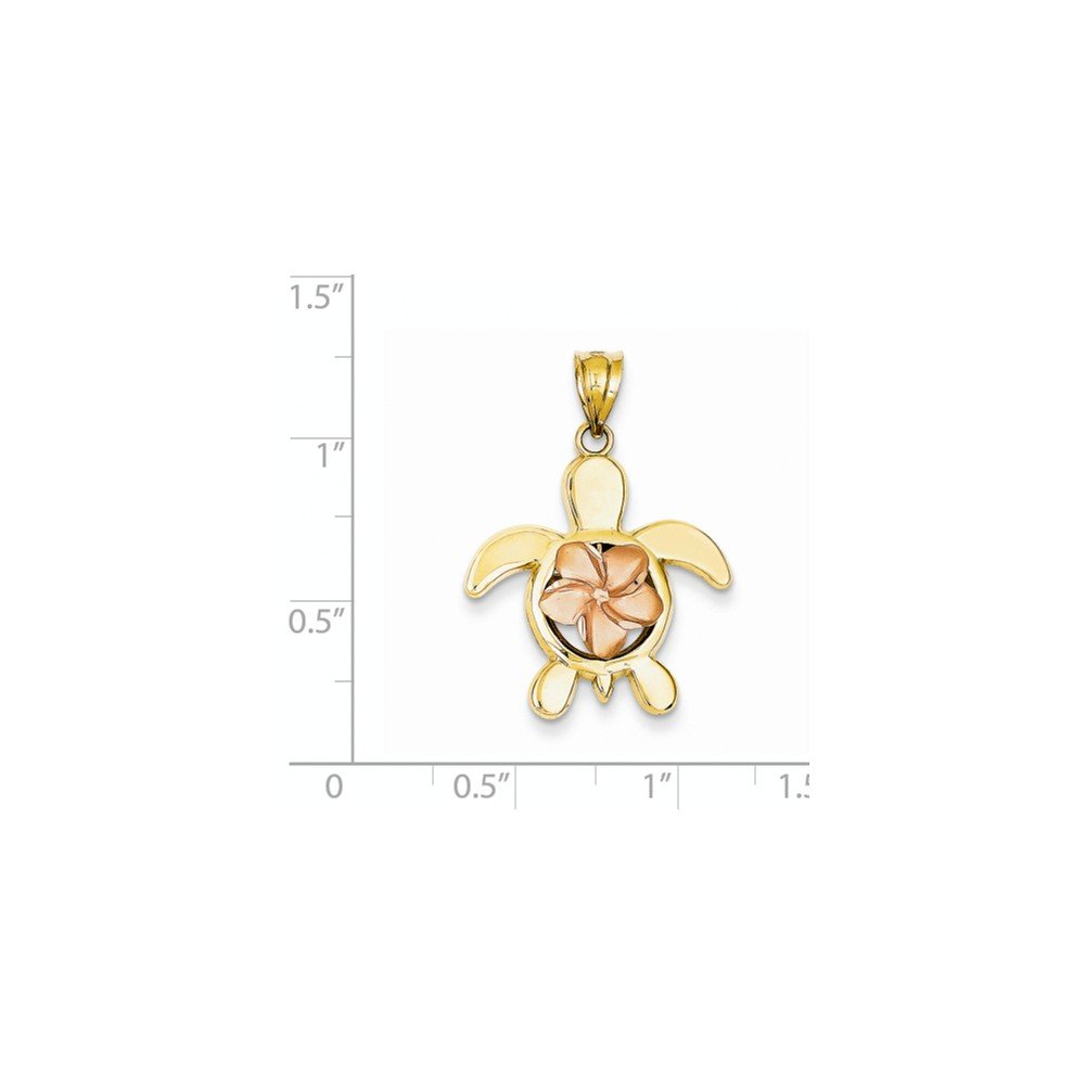 14K Two-Tone Gold Rose Plumeria Turtle Pendant Necklace - Hawaiian Flower Jewelry for Women, Perfect for Beach Vacations, Summer Parties & Tropical-Themed Gifts