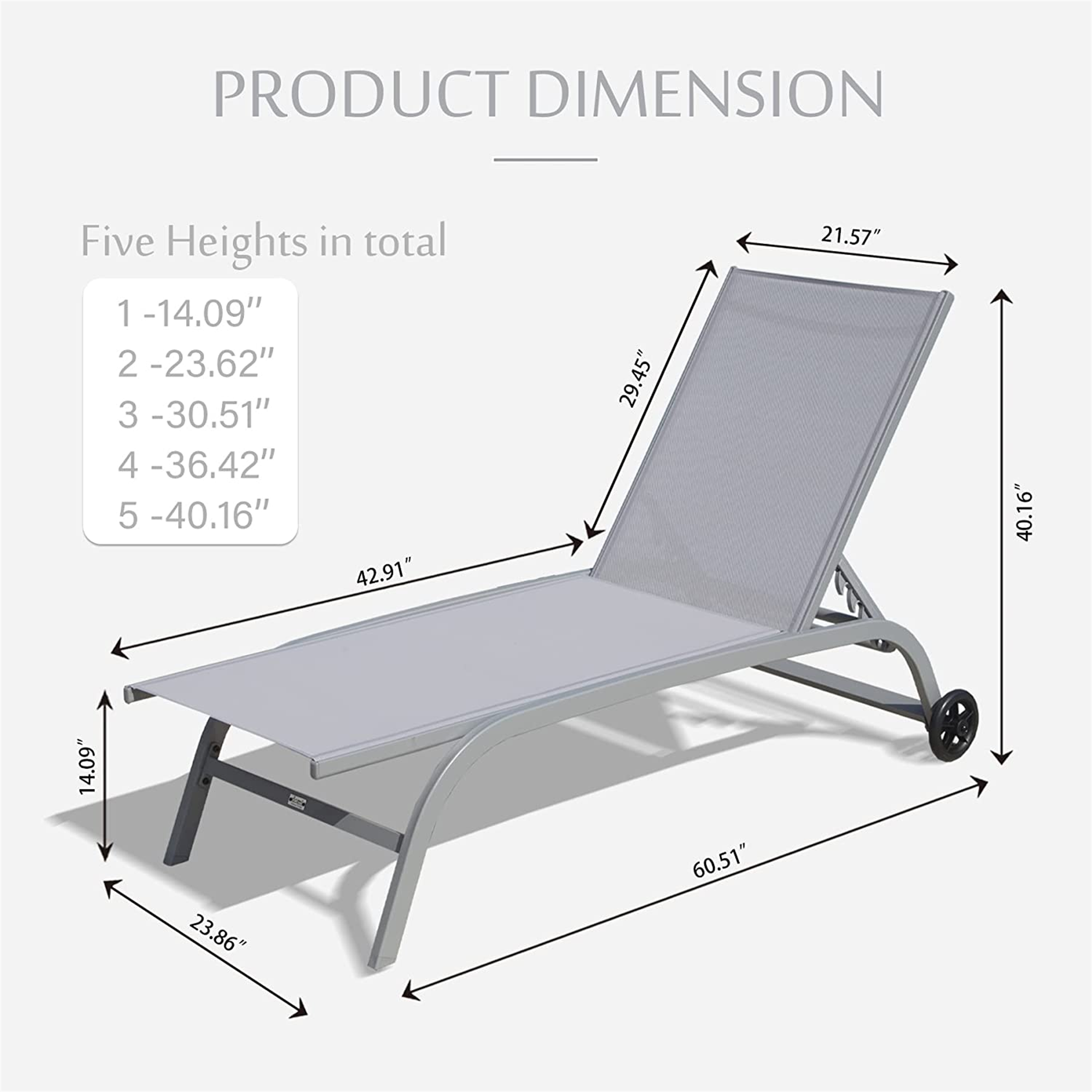 Premium Outdoor Chaise Lounge Set of 2 - Adjustable Patio Chairs with Wheels & 5-Position Recline for Poolside, Beach, Deck & Backyard Relaxation (Grey) - Perfect for Sunbathing, Lounging by the Pool & Outdoor Leisure Time