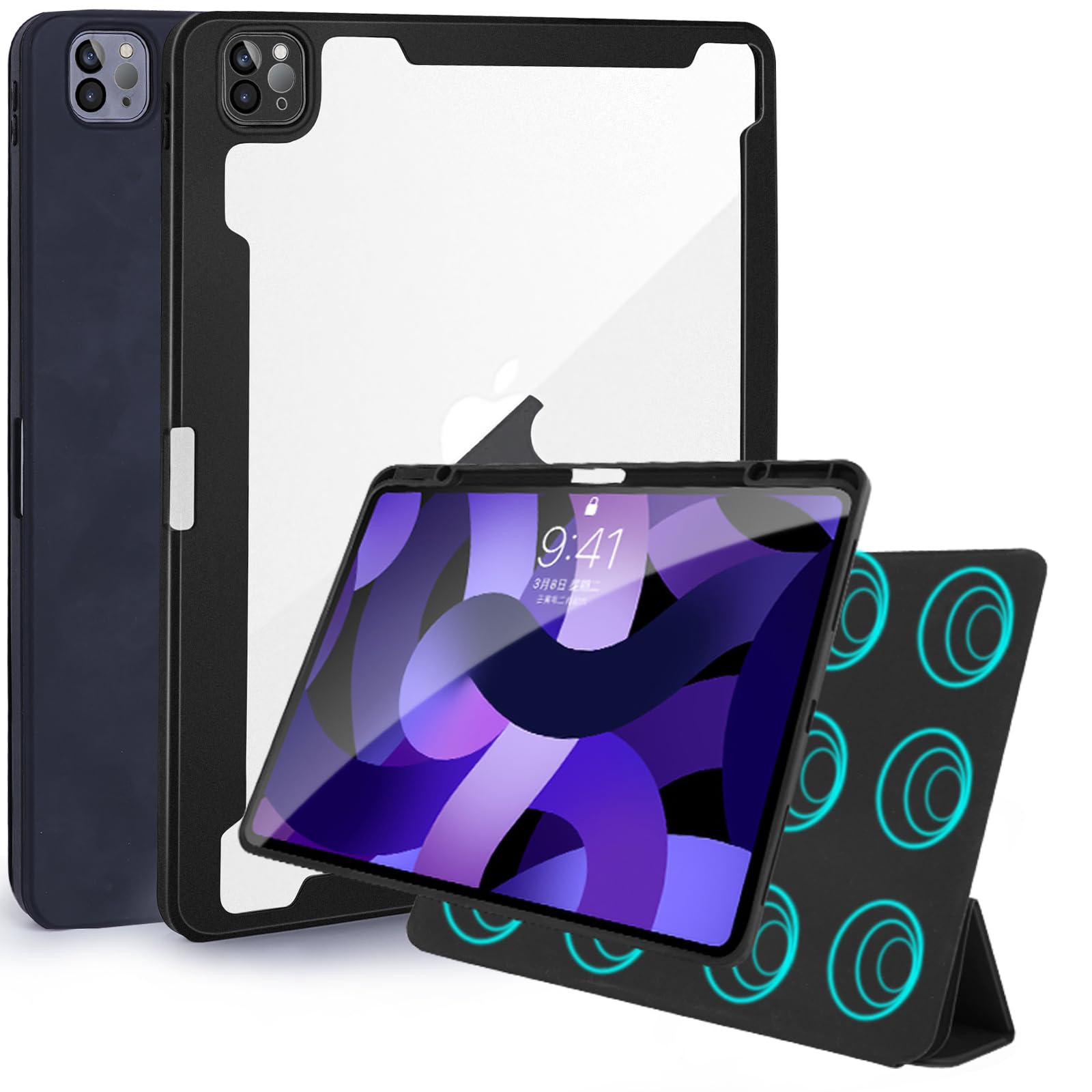Premium PU Leather iPad Pro 11 Case & iPad Air 10.9 Case - Detachable Baby Skin-IKE Touch Cover with Apple Pencil Holder | Slim Protective Shell for Work, School & Travel (Black)