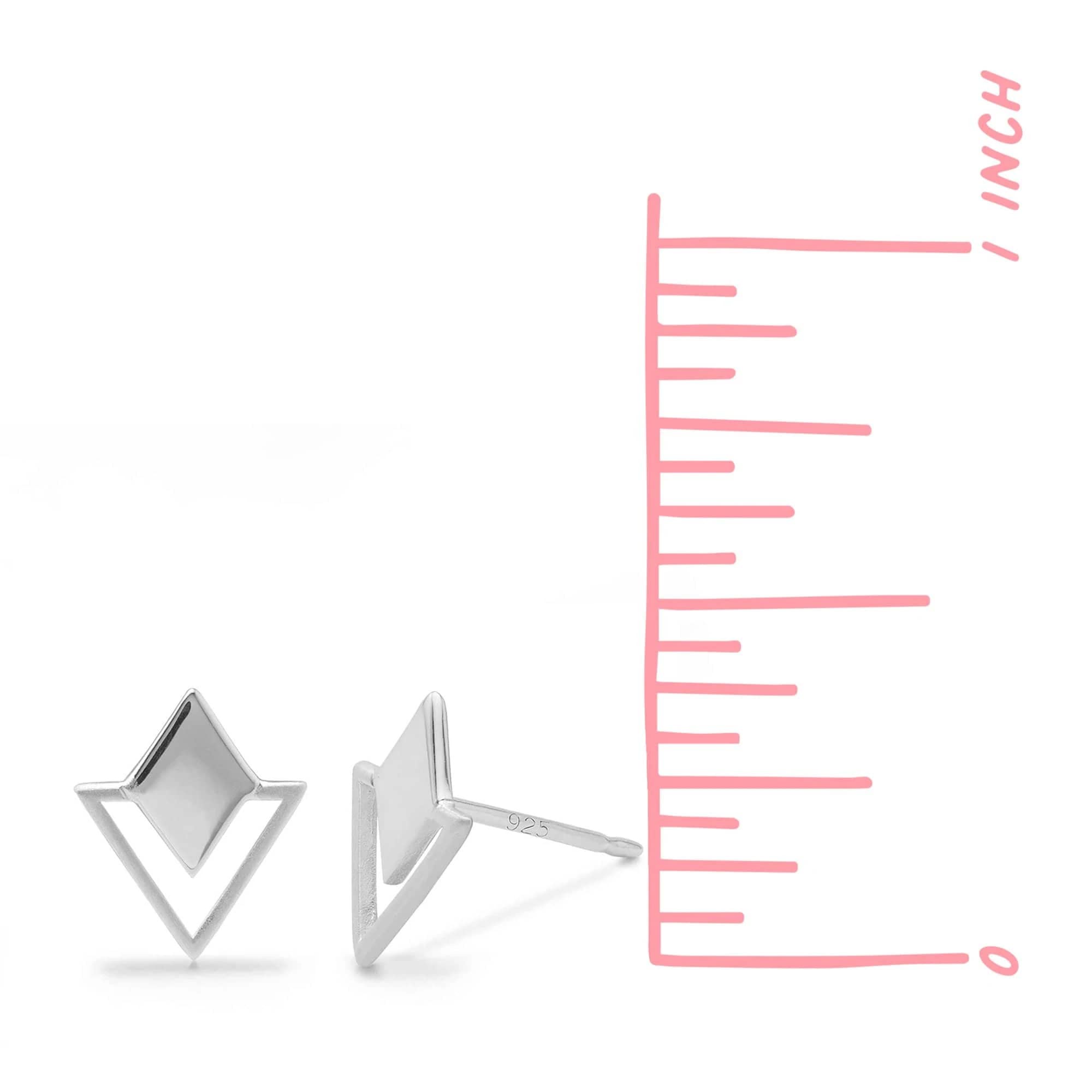 Sterling Silver Geometric Stud Earrings for Women - Diamond & Triangle Design