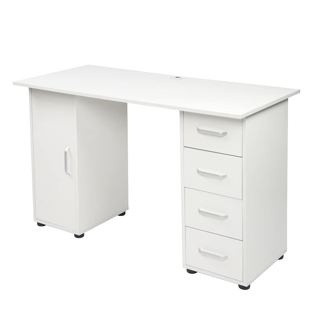 WSZJJ One Door Four Drawers White Computer Desk - PC Laptop Study Table Workstation for Home Office and Gaming Setup