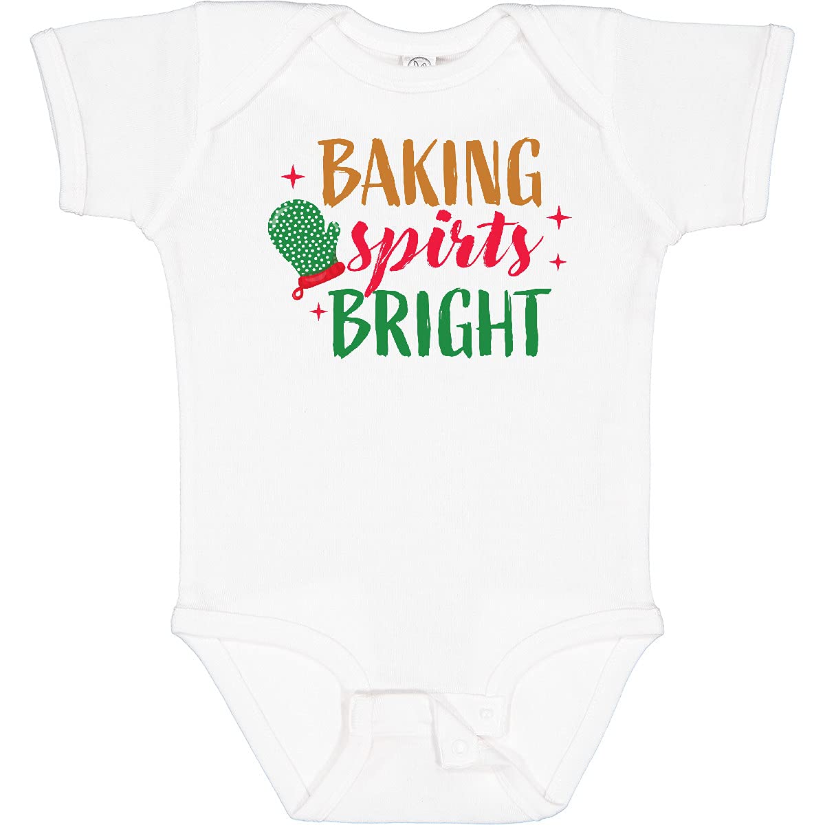 Inktastic Christmas Baking Spirits Bright with Green Oven Mitt Baby Bodysuit - Festive Holiday Outfit for Infants & Toddlers - Perfect for Christmas Baking, Family Photos & Holiday Gatherings