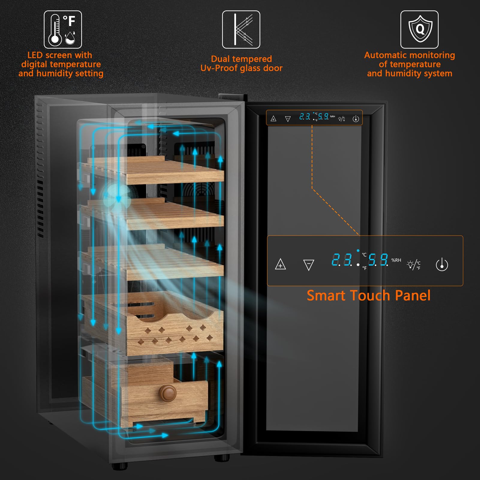 35L Electric Cigar Humidor with 3-in-1 Cooling, Heating & Humidity Control - Spanish Cedar Wood Cabinet with Digital Hygrometer - Perfect Cigar Storage for Men's Gifts & Home Bars