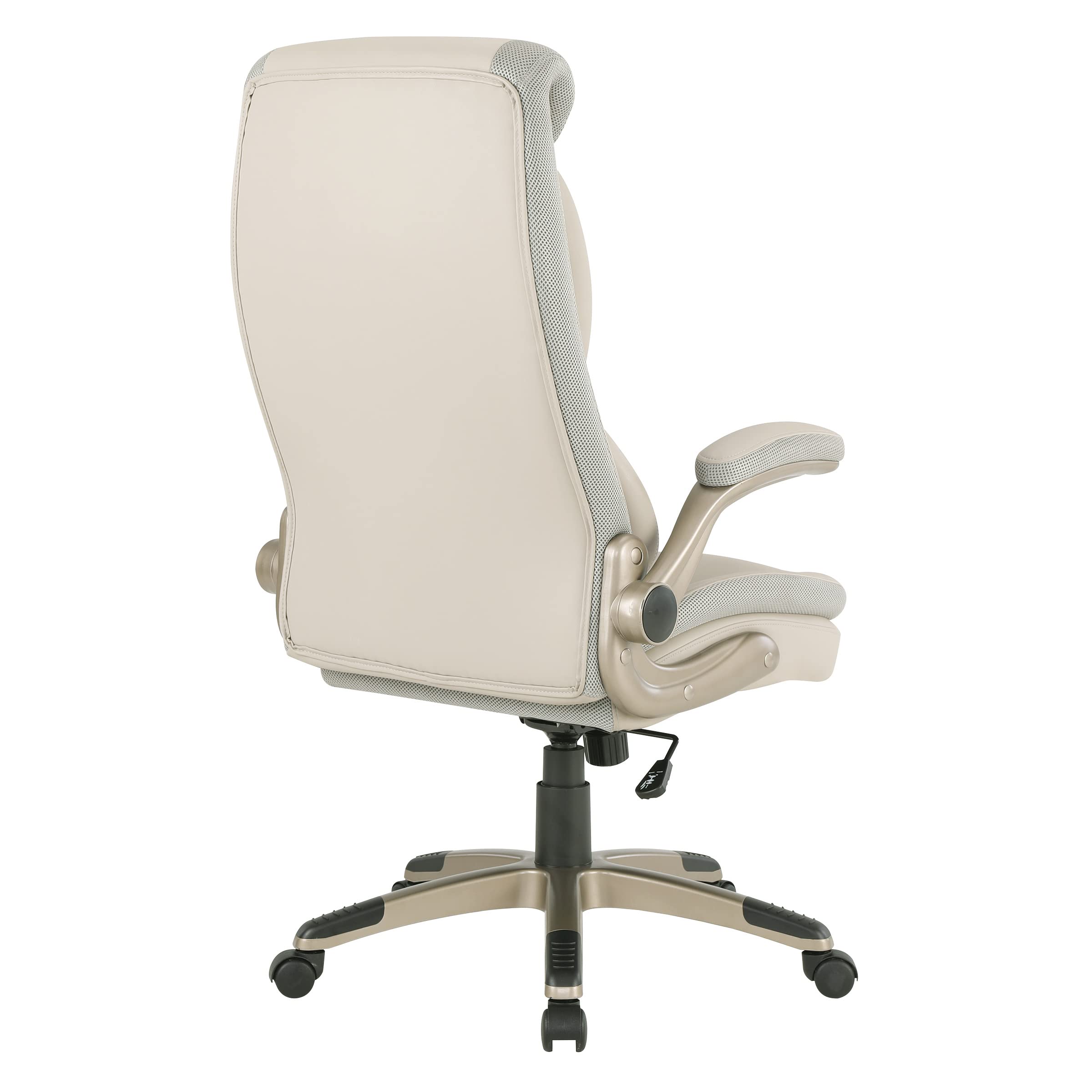 Office Star ECH Series Executive Bonded Leather Office Chair with Lumbar Support & Adjustable Arms - Taupe with Cocoa Base | Ergonomic Desk Chair for Home Office, Gaming & Workspace Comfort