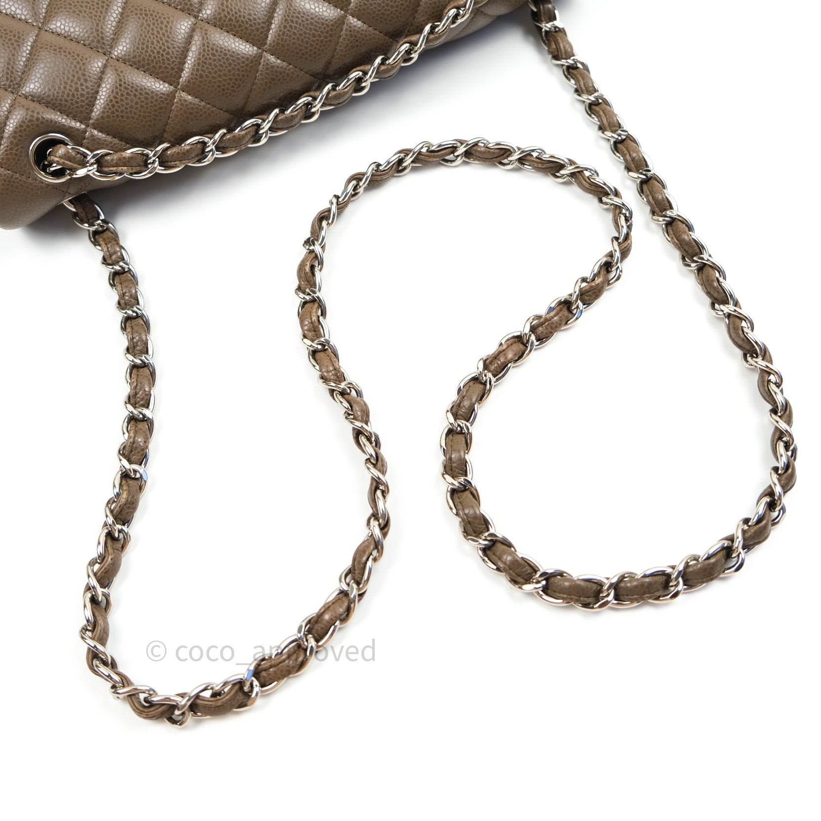 Chanel Classic Double Flap Quilted Jumbo Bag in Khaki Caviar Leather with Silver Hardware - Luxury Designer Handbag for Women, Perfect for Work, Evening Events & Everyday Use