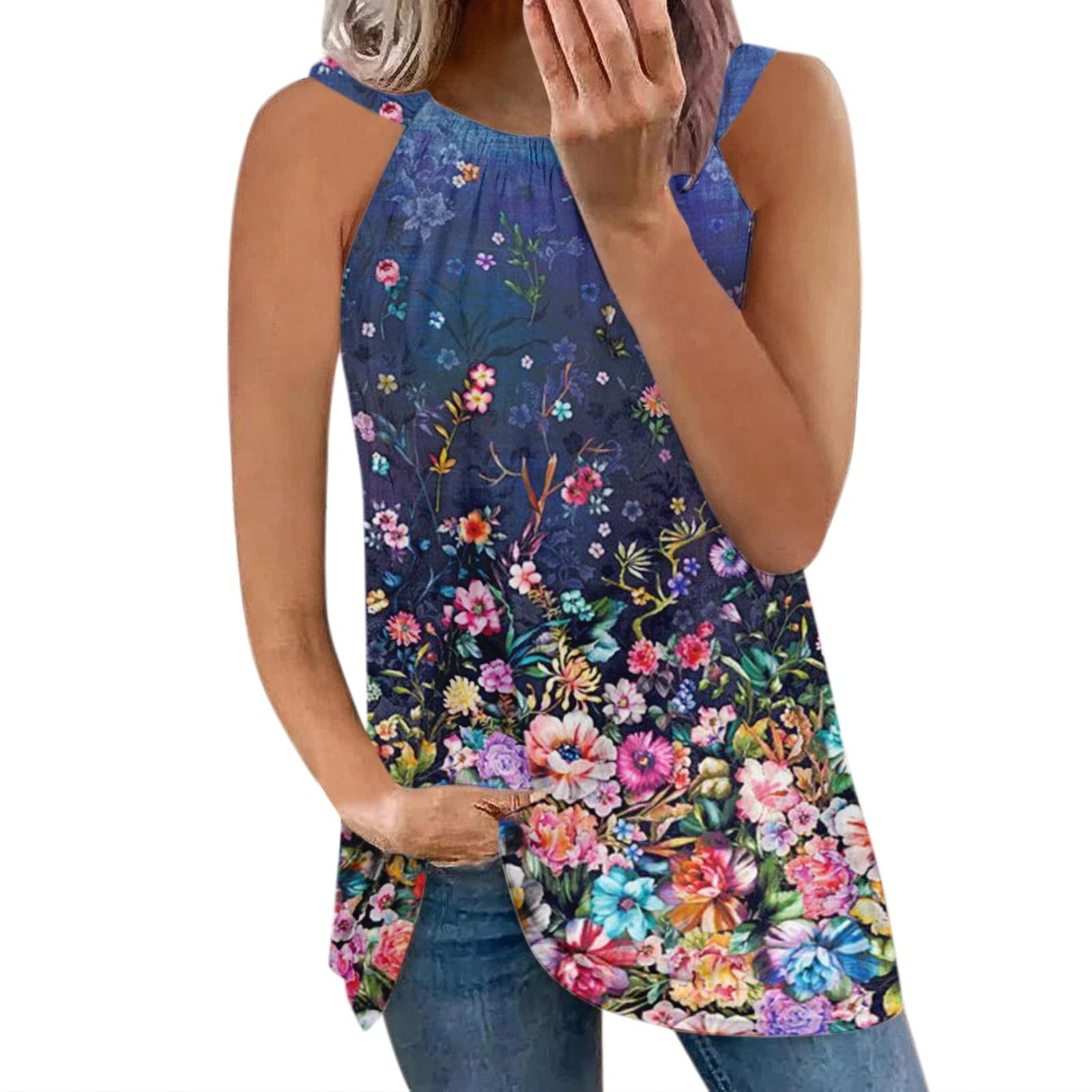 Women's Floral Print Sleeveless Tank Tops - Beachwear Casual Camisoles for Summer, Vacation & Outdoor Activities