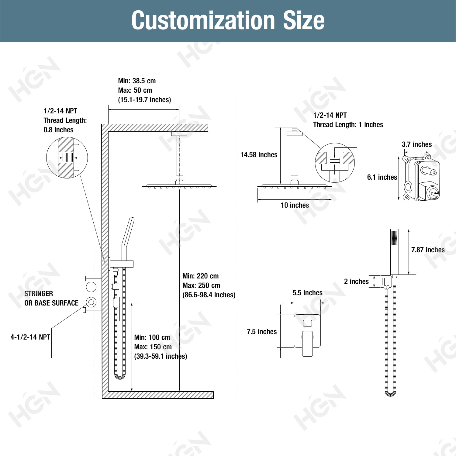 10 Inch Square Ceiling Mount Rainfall Shower System - SUS304 Stainless Steel Shower Faucet Set with Black Trim Kit for Modern Bathroom | Perfect for Spa-Like Experience & Luxury Home Renovation