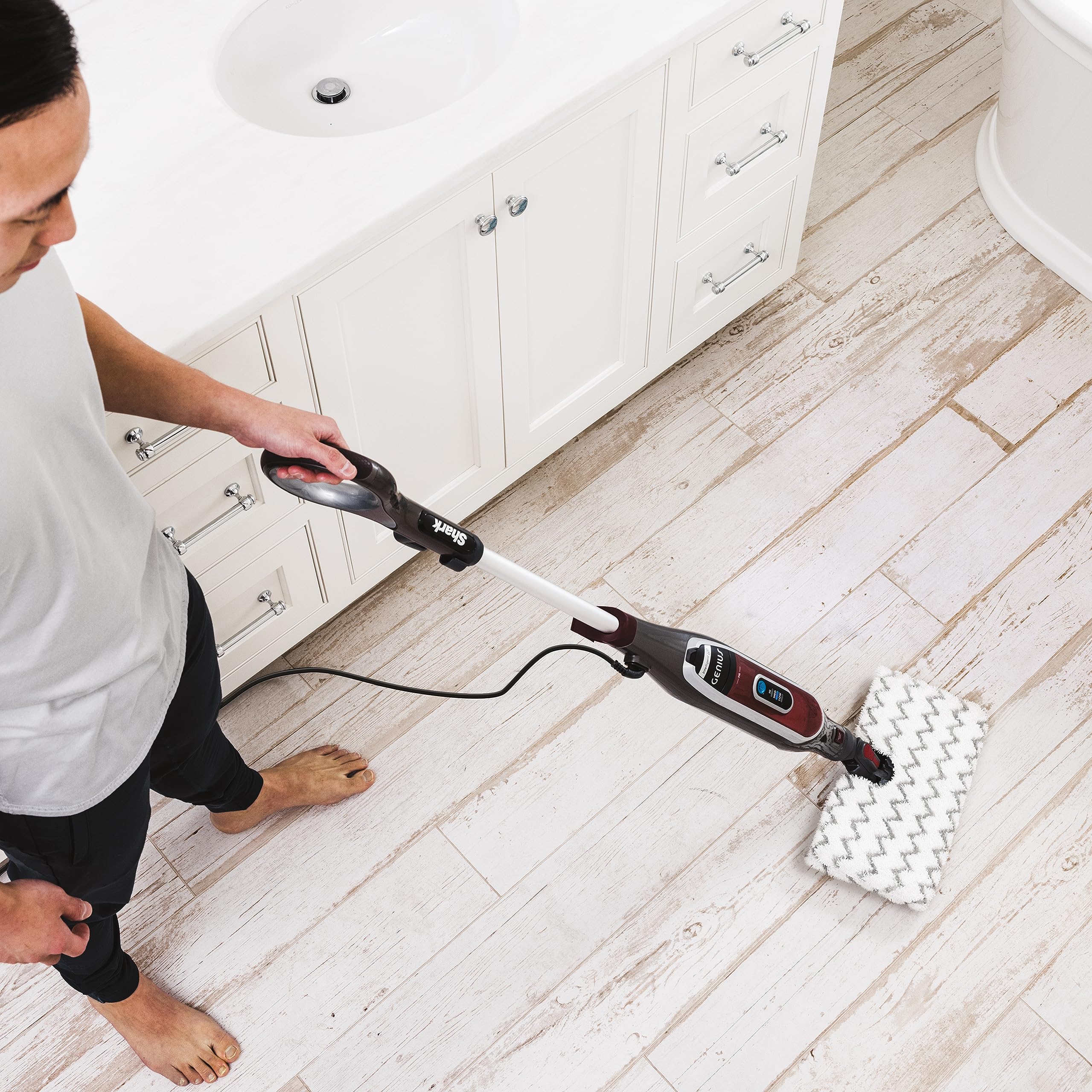 Shark S5003D Genius Hard Floor Steam Mop - 3D Cleaning System, Corded, Burgundy/Gray - Perfect for Tile, Laminate & Hardwood Floors - Quick Drying & Sanitizing for Homes with Pets & Kids