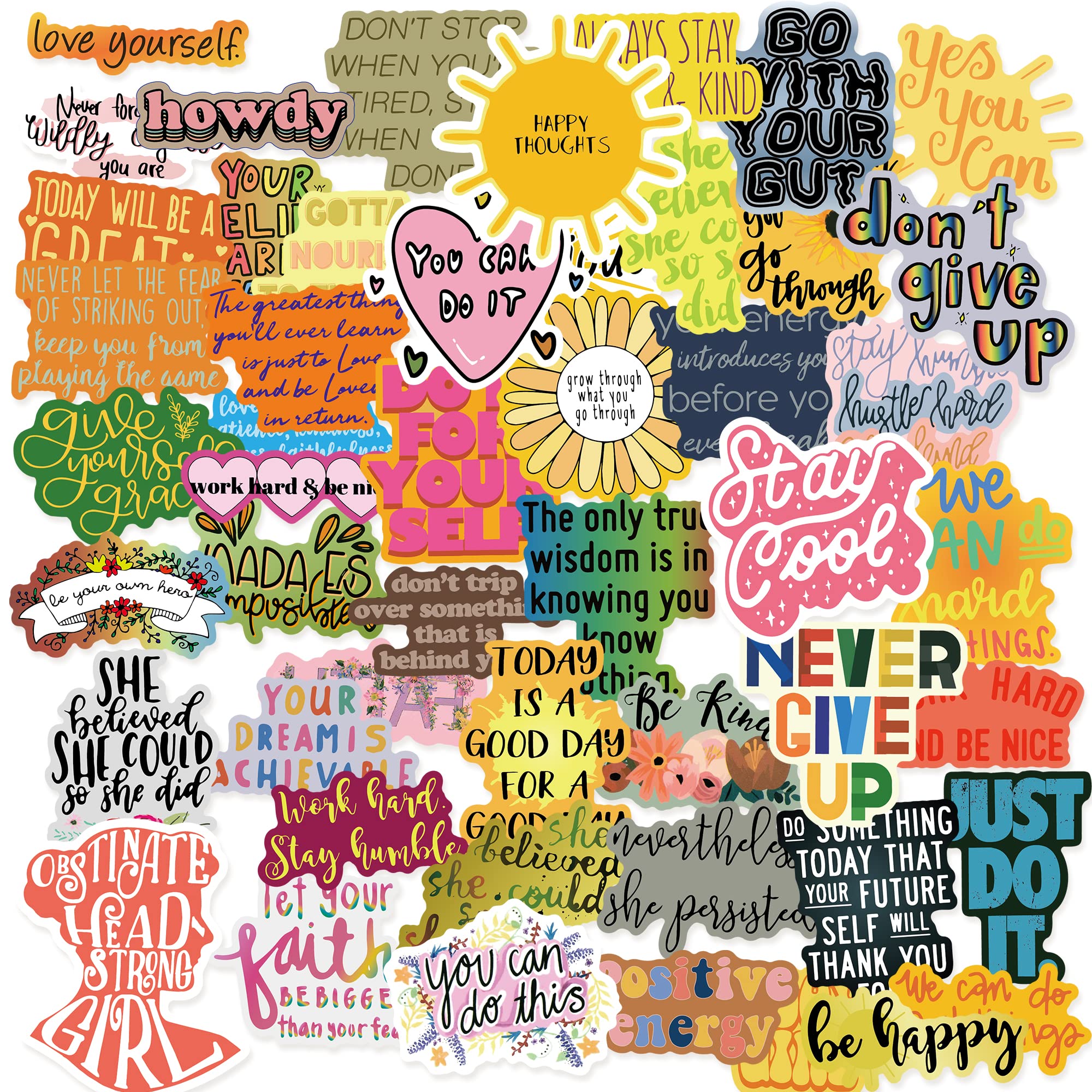 Inspirational Motivational Quote Stickers - 50pcs Aesthetic Waterproof Vinyl Stickers for Students & Teachers - Perfect for Water Bottles, Notebooks, Scrapbooks & Journaling - Great for School, Office & Daily Encouragement