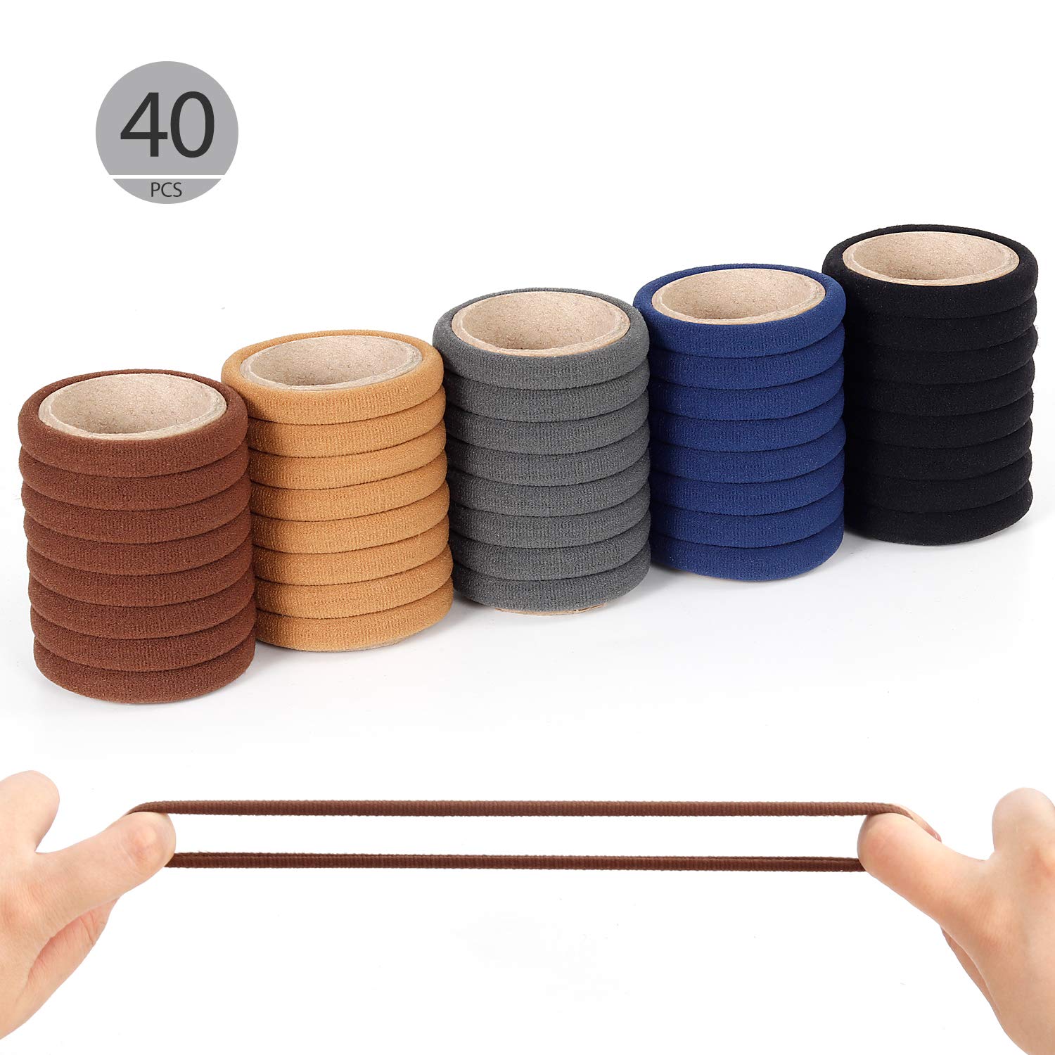 40pcs Large Hair Ties for Thick & Curly Hair - Seamless Soft Ponytail Holders (2.2 Inches, Neutral Colors) - Perfect for Workouts, Yoga & Everyday Styling