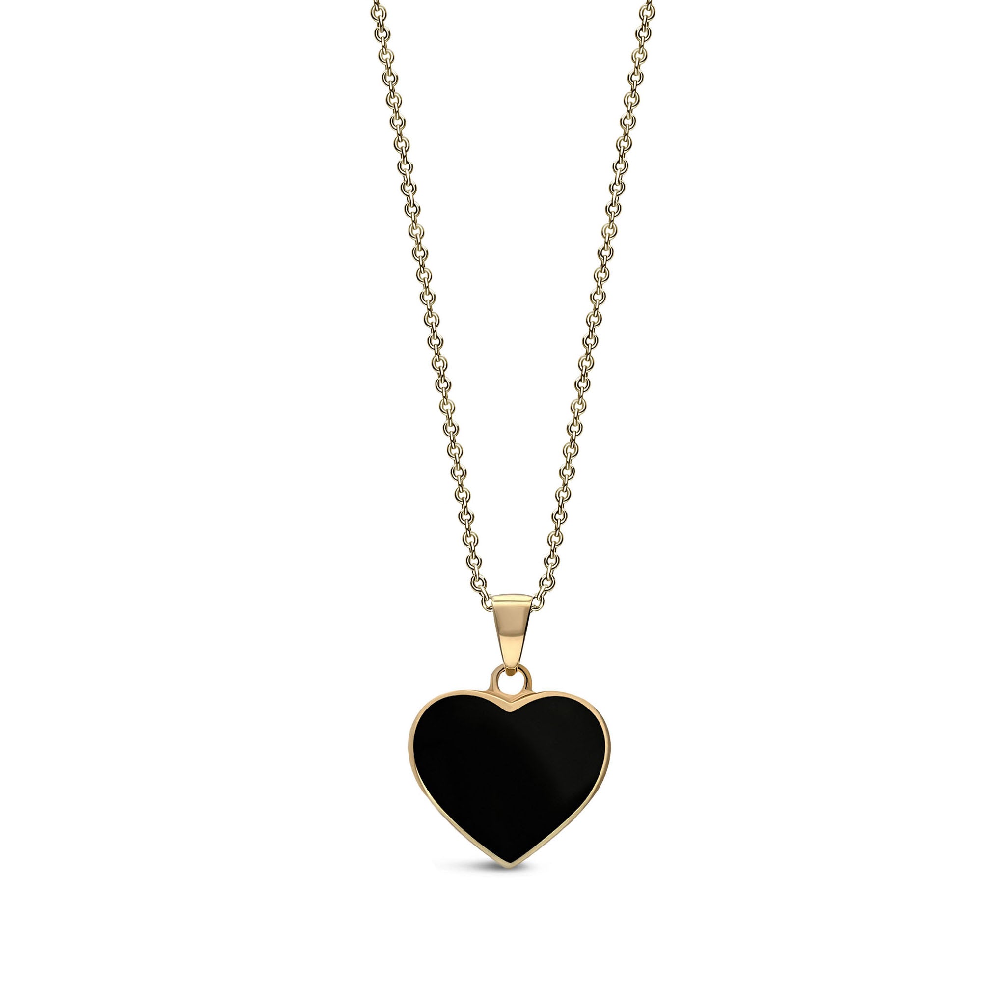 9ct Yellow Gold Whitby Jet Large Heart Pendant Necklace - Elegant Vintage Jewelry for Women - Perfect for Anniversaries, Valentine's Day & Special Occasions
