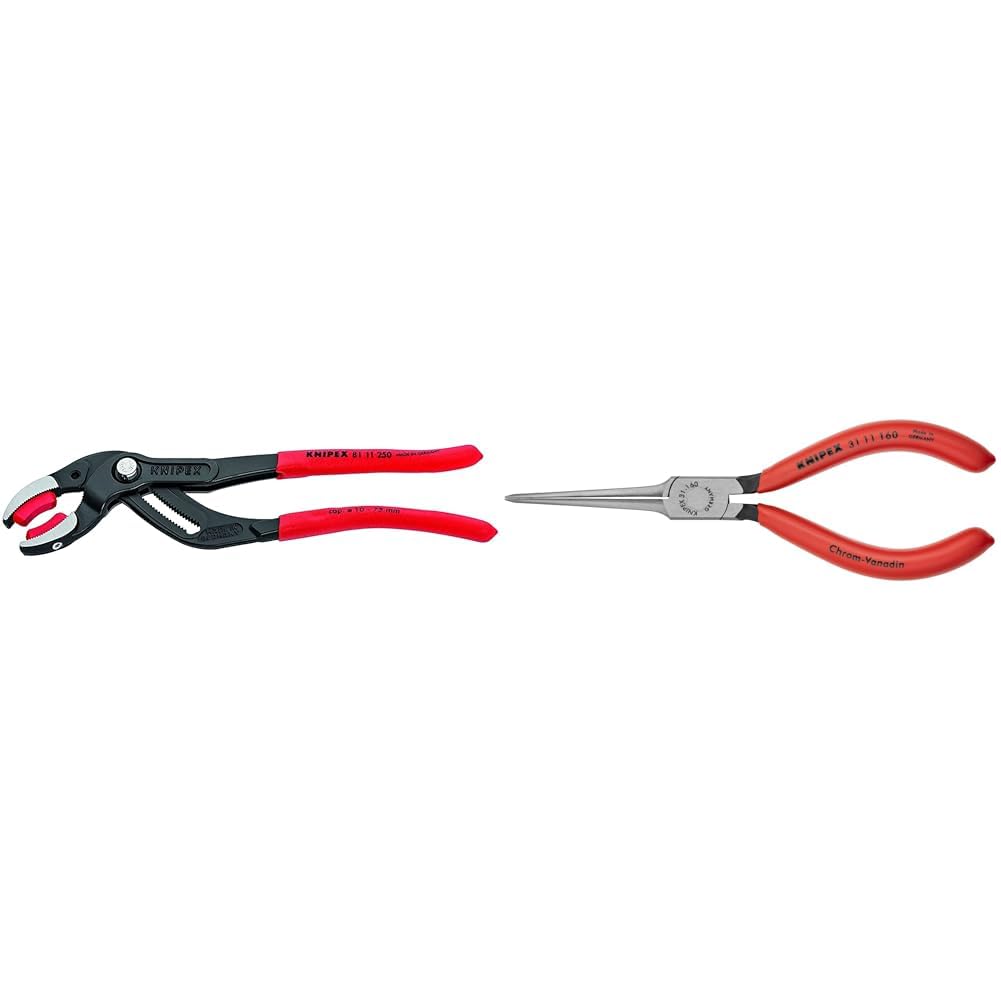 KNIPEX 81 11 250 Pipe Gripping Pliers with Replaceable Plastic Jaws & 31 11 160 Needle Nose Pliers - Professional Plumbing and Electrical Tool Set for DIY, Home Repair, and Industrial Use